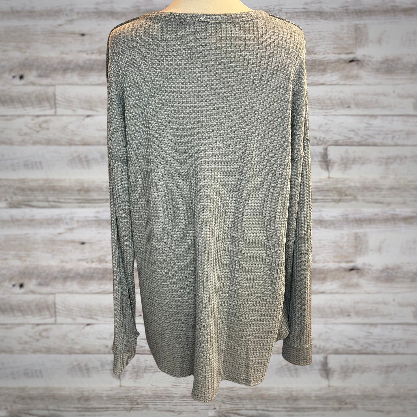 PLUS Waffle Knit Long Sleeve Henley Top in Olive