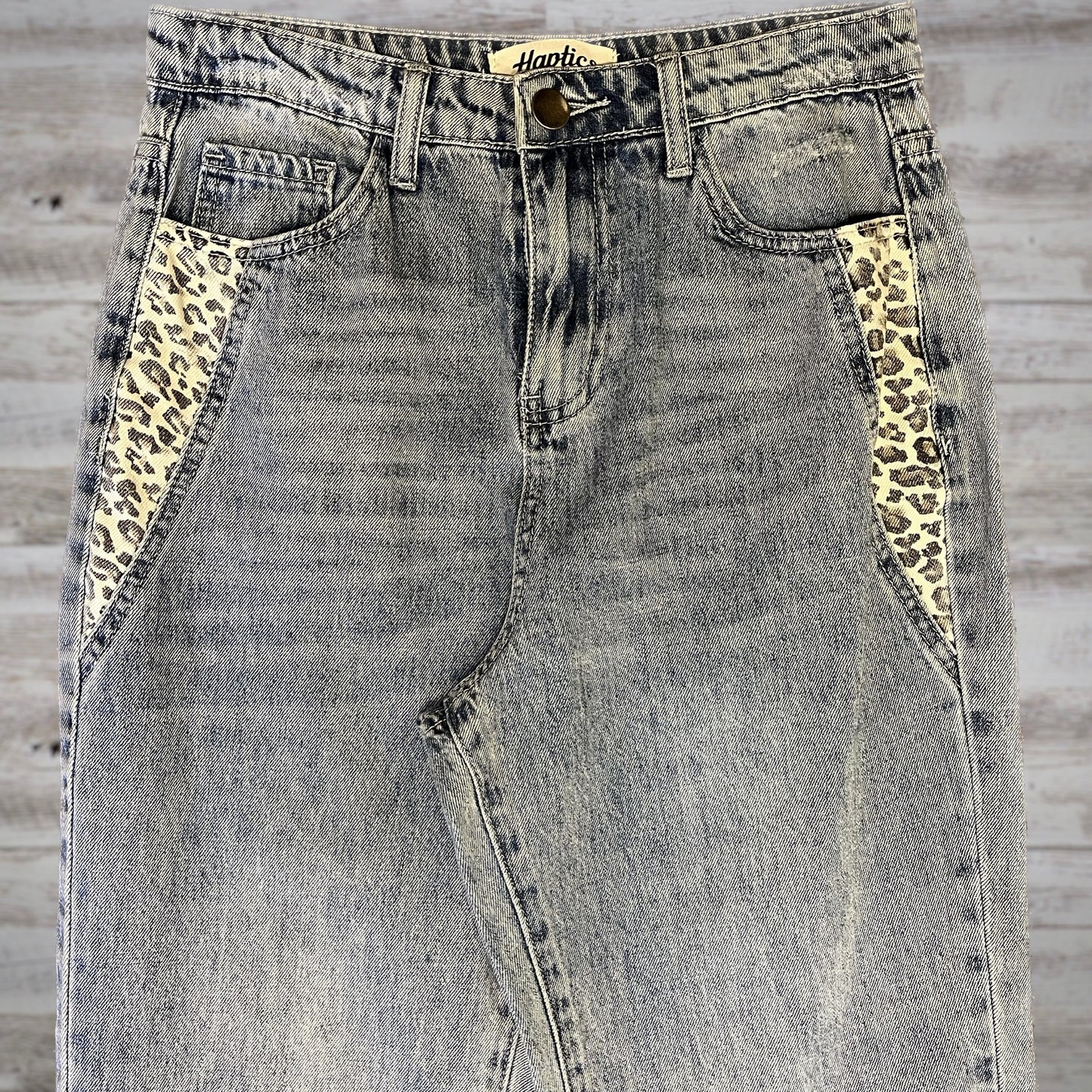 PLUS Leopard Mom Jeans in Distressed Light Wash