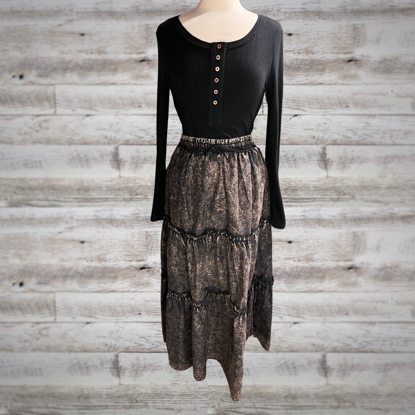 Free Spirit Acid Wash Tiered Peasant Maxi Skirt