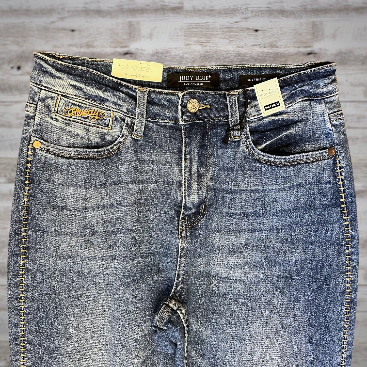 PLUS Judy Blue "Howdy" Stitched High Rise Boyfriend Jeans