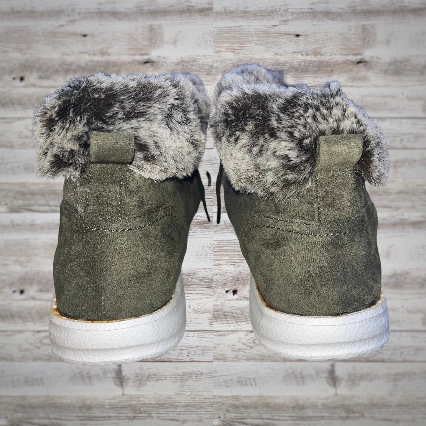 Gypsy Jazz Fur Lined Lace Up Booties in Solid Olive
