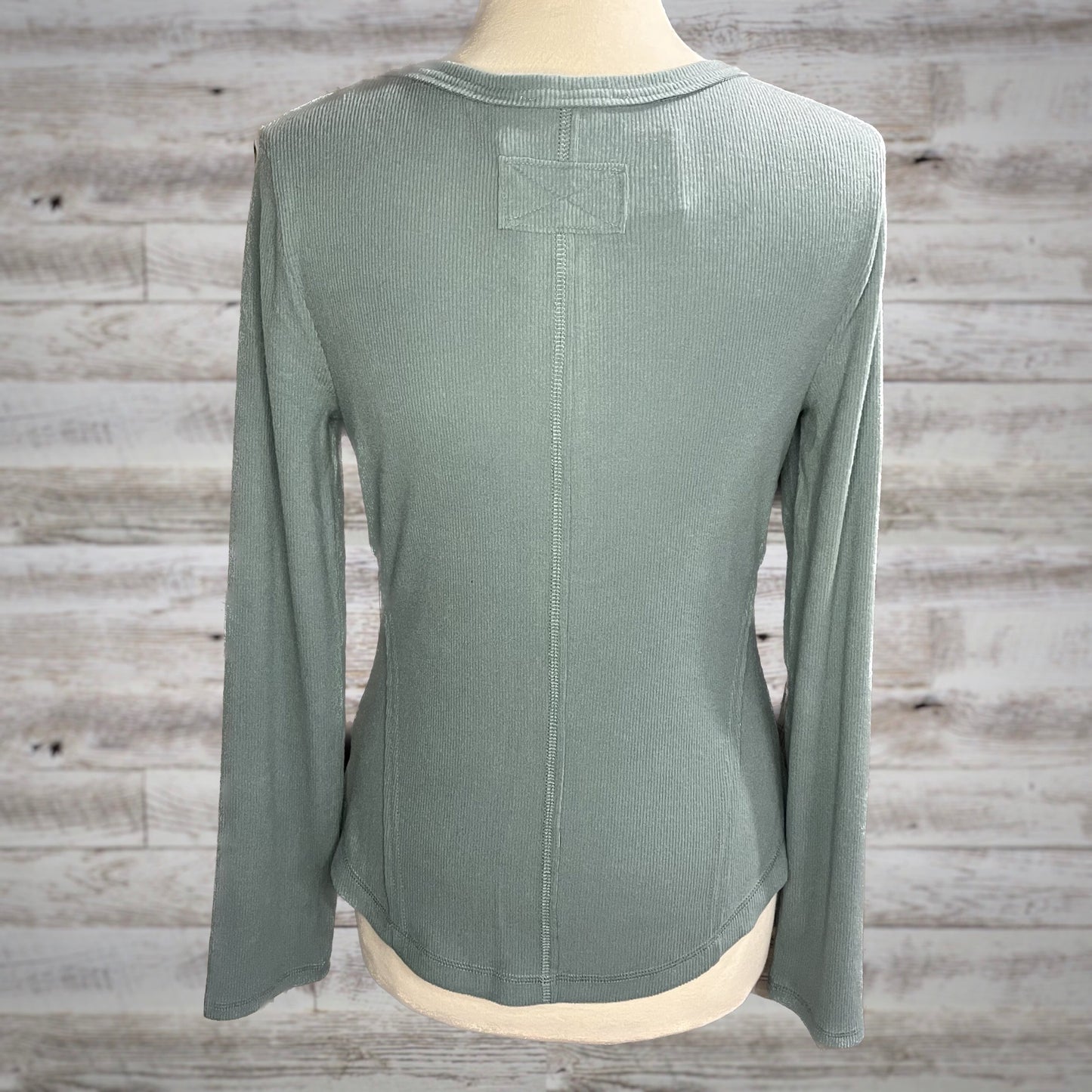 Ribbed Long Sleeve Thermal Henley Shirt in Seafoam