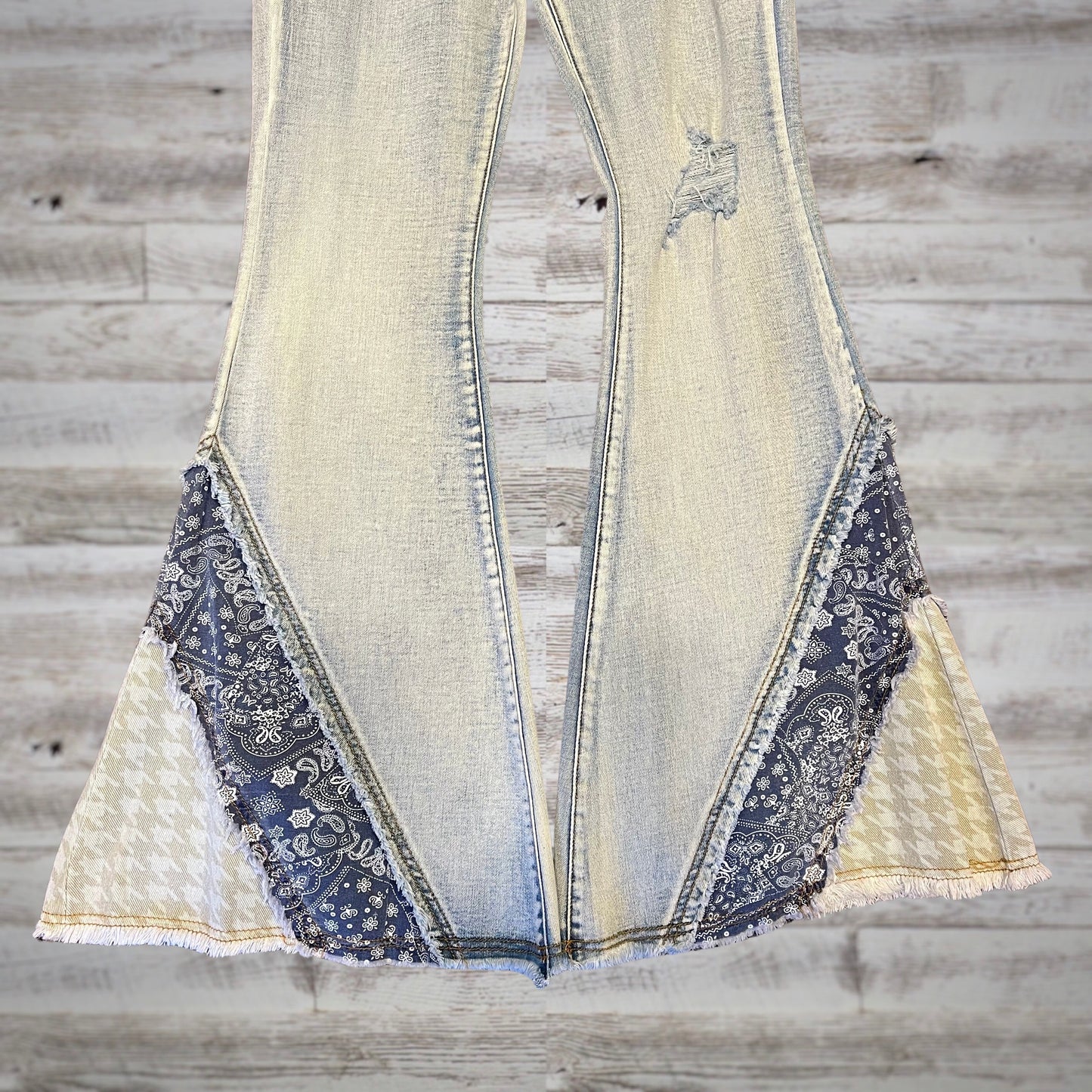 POL Bandana Patch Flare Leg Light Wash Jeans