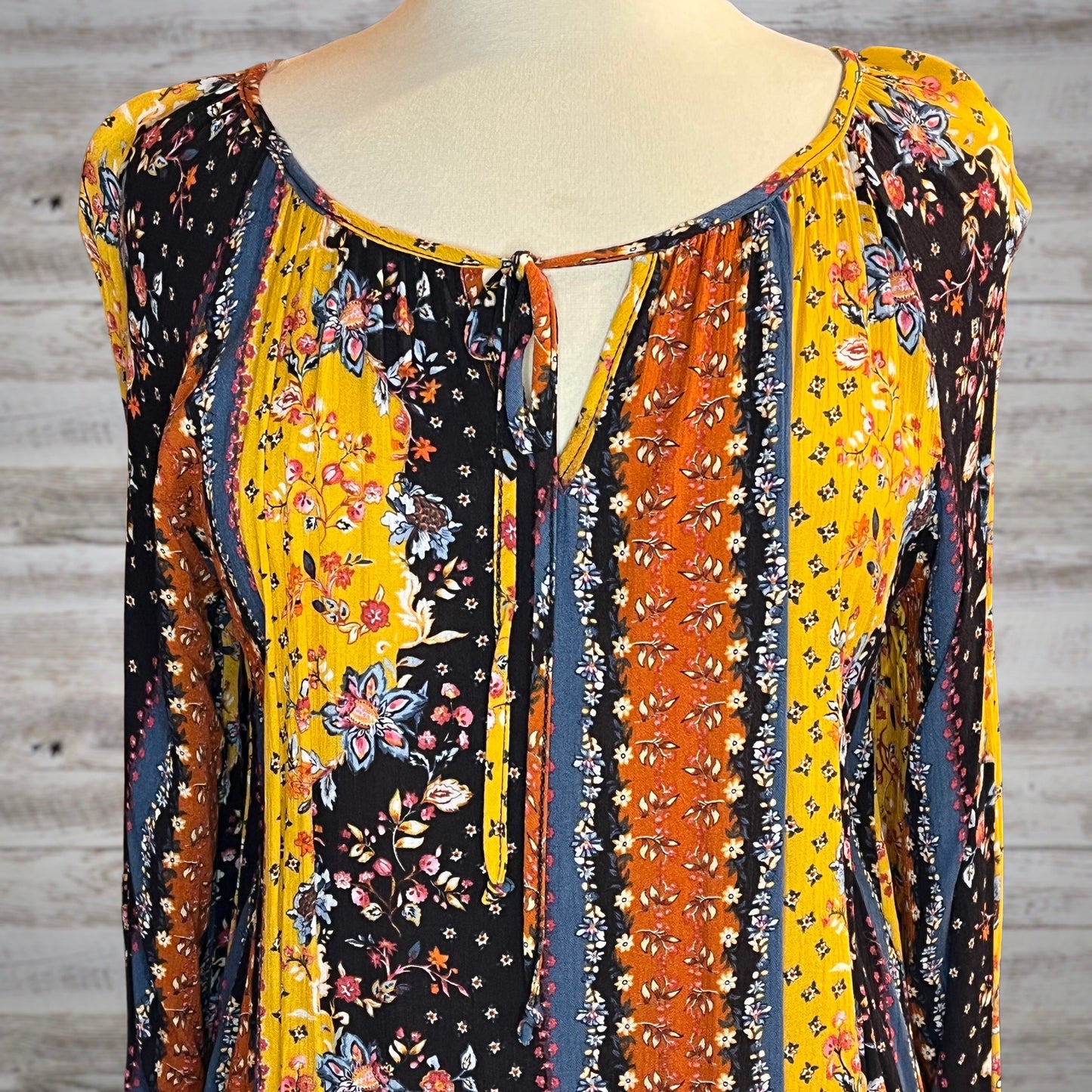 Flower Child Floral Long Sleeve Blouse with Tie Neck