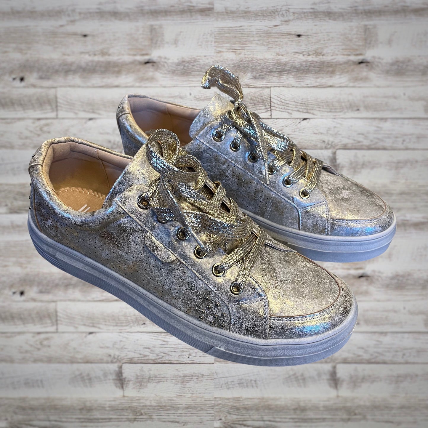 Hey Girl Studded Metallic Gold Casual Sneakers