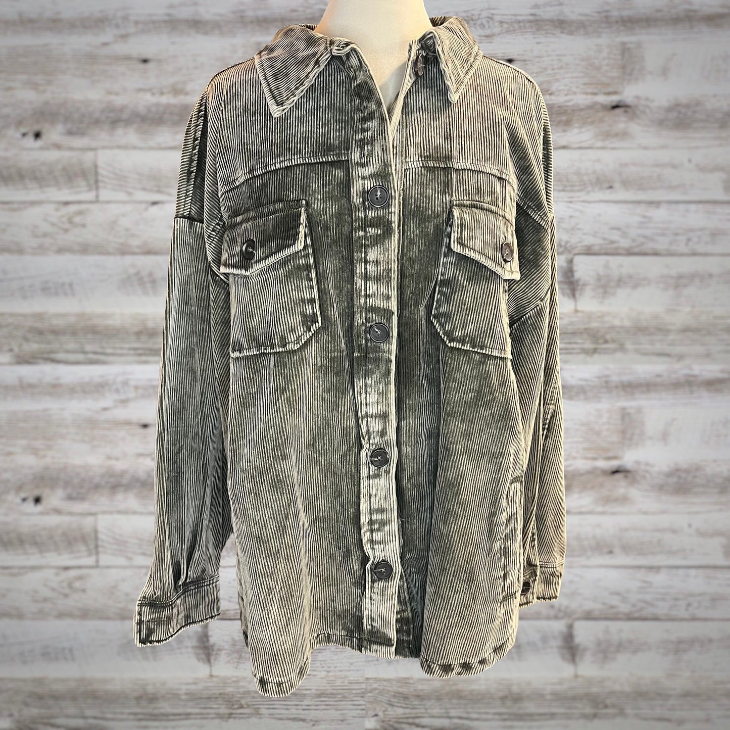 PLUS Comfy Oversized Corduroy Shacket in Forest