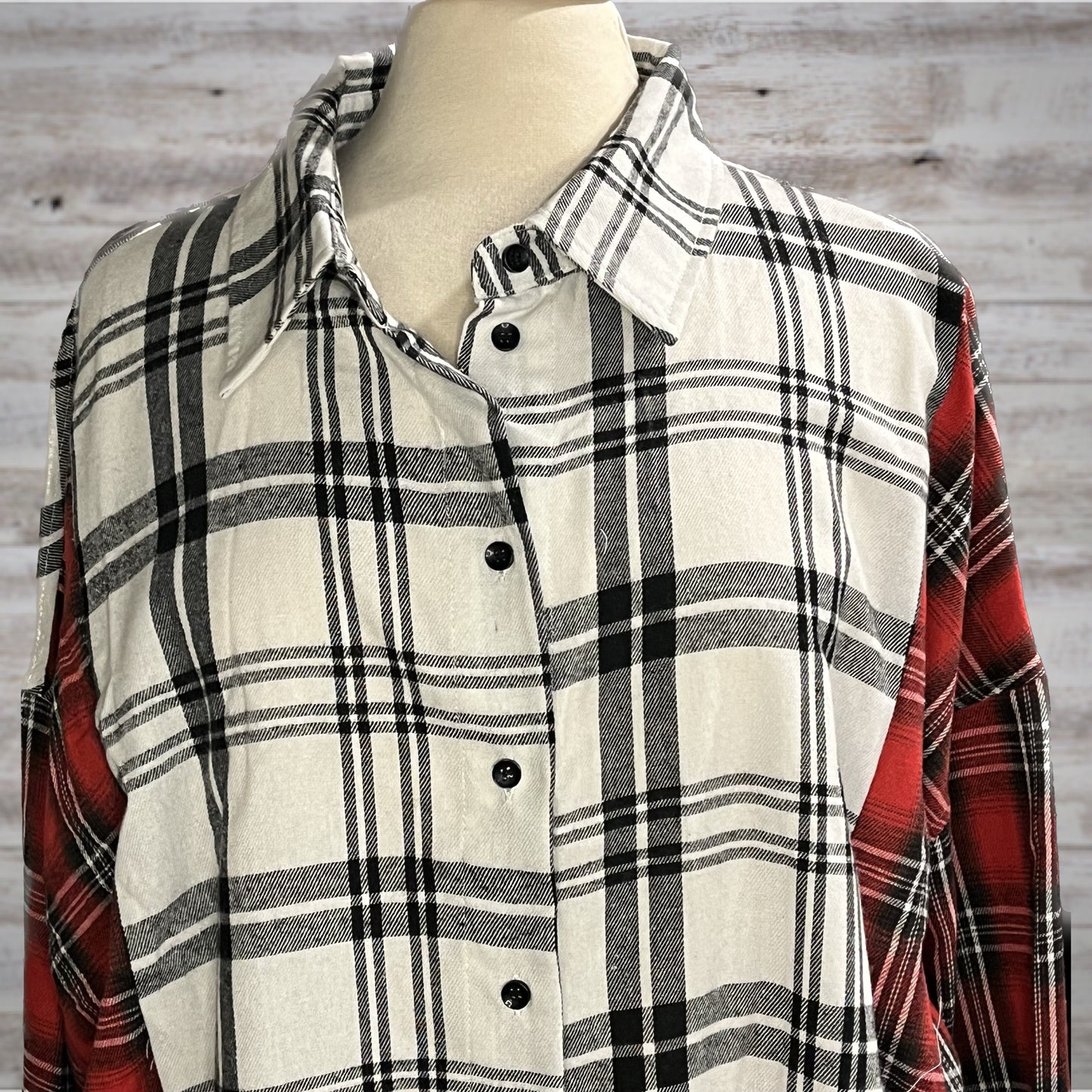 PLUS High Low Colorblock Winter Plaid Flannel Shirt
