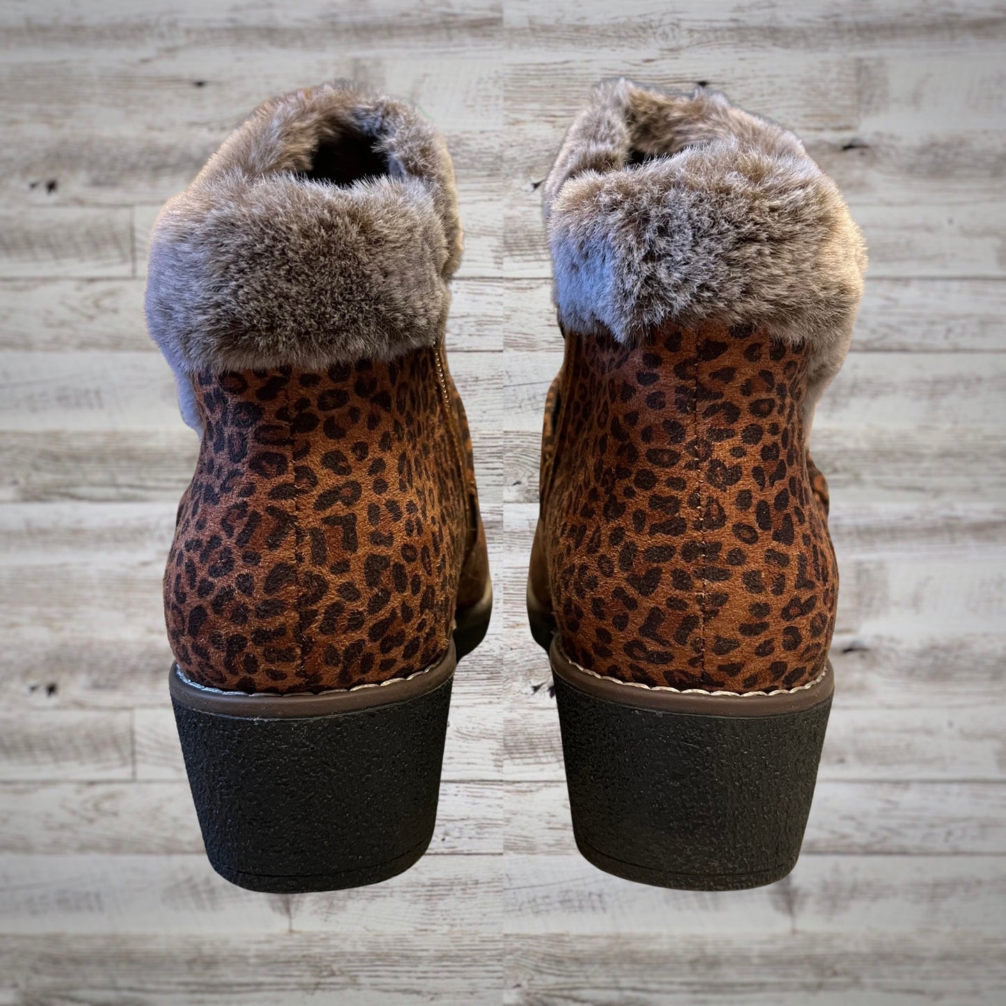 Corky's Fur Trim Mid Wedge Leopard Booties with Buckles