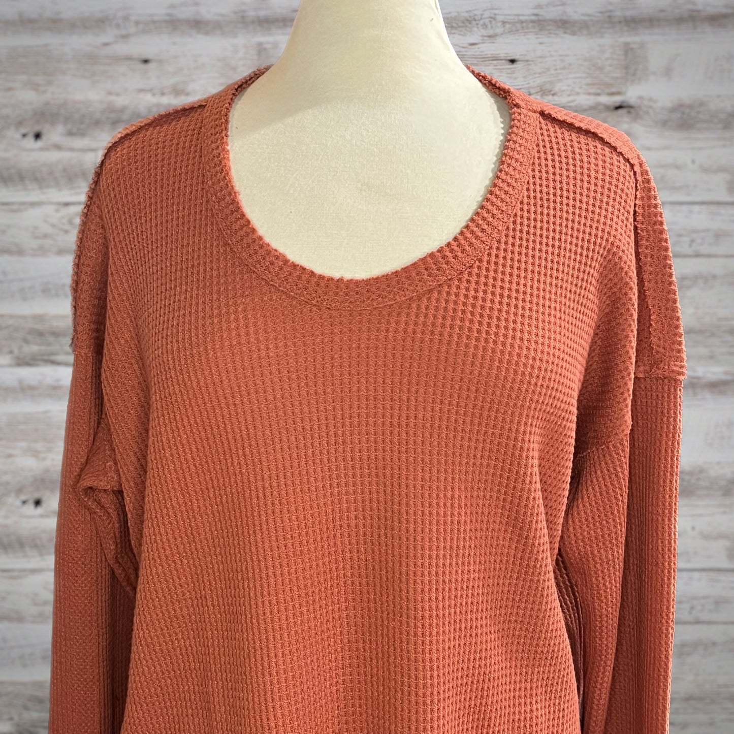 Waffle Knit Long Sleeve Top in Pumpkin Spice