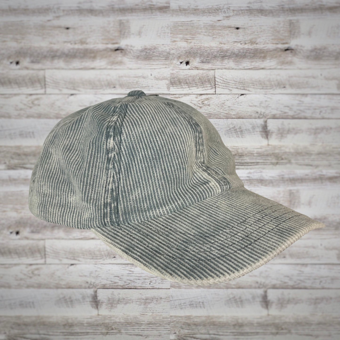 Distressed Blue Corduroy Criss Cross Ponytail Friendly Ball Cap