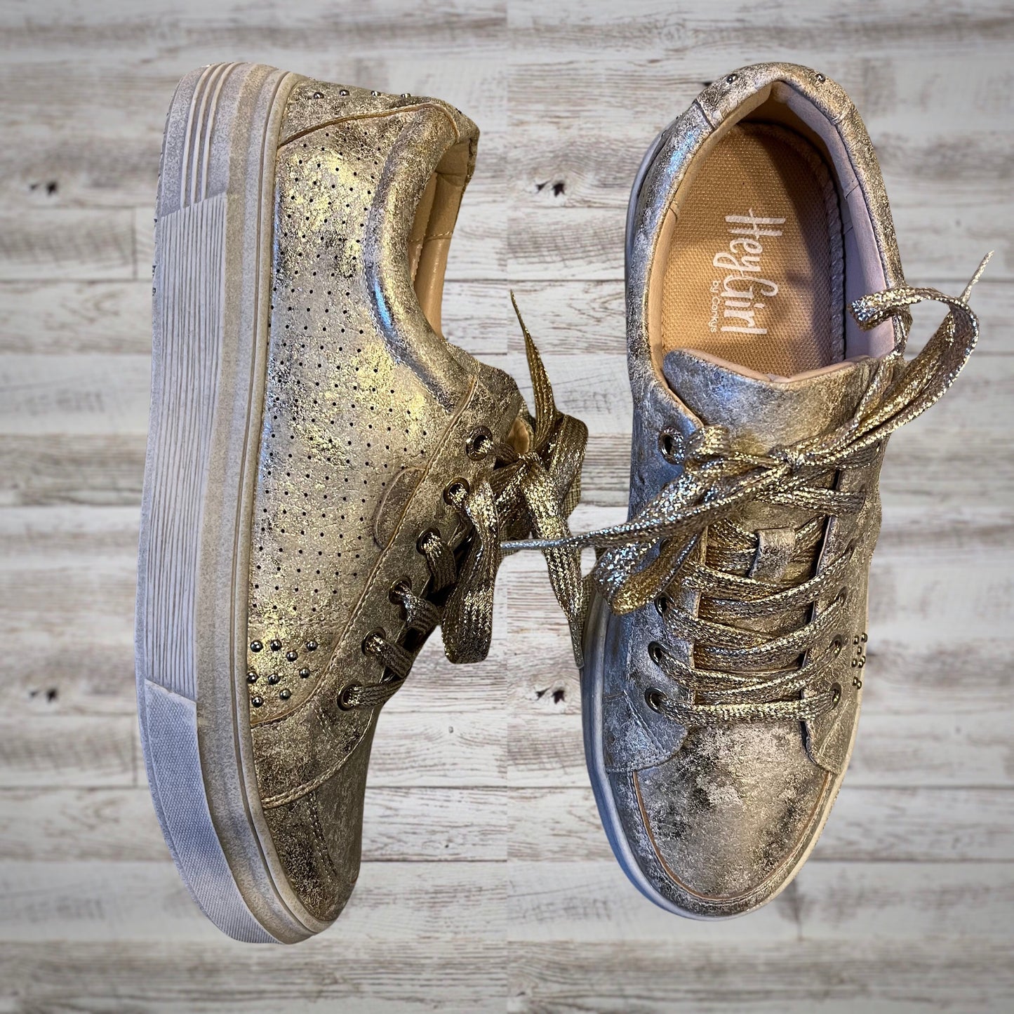 Hey Girl Studded Metallic Gold Casual Sneakers