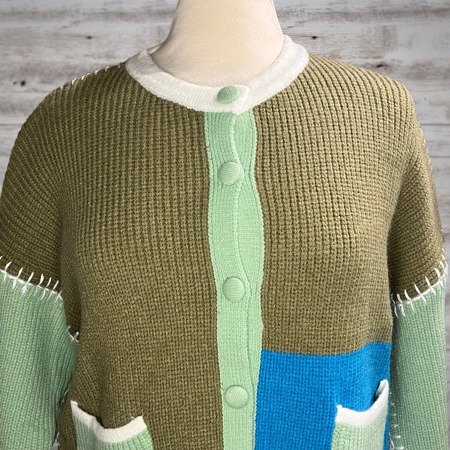 Stitched Up Colorblock Button Down Cardigan Sweater