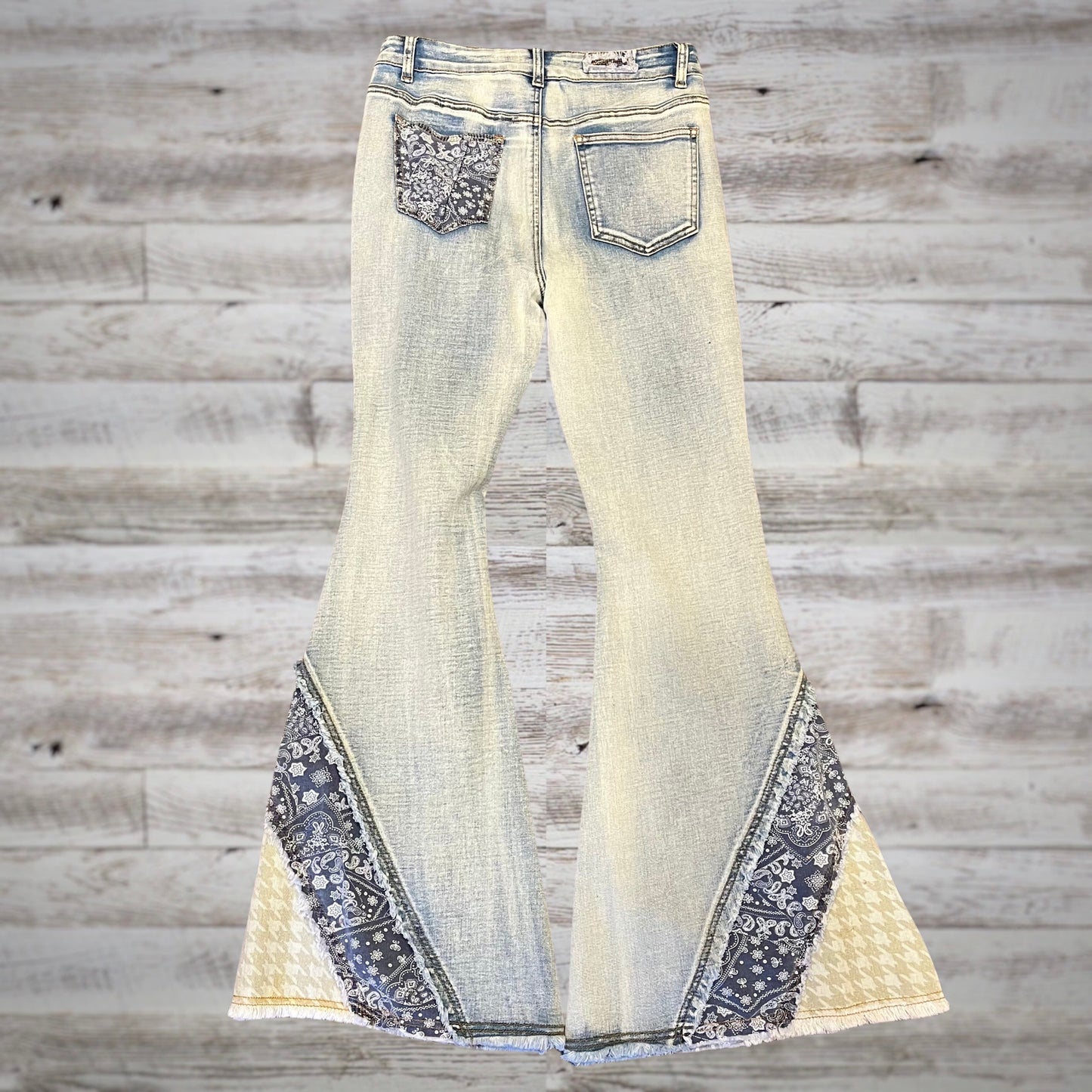 POL Bandana Patch Flare Leg Light Wash Jeans