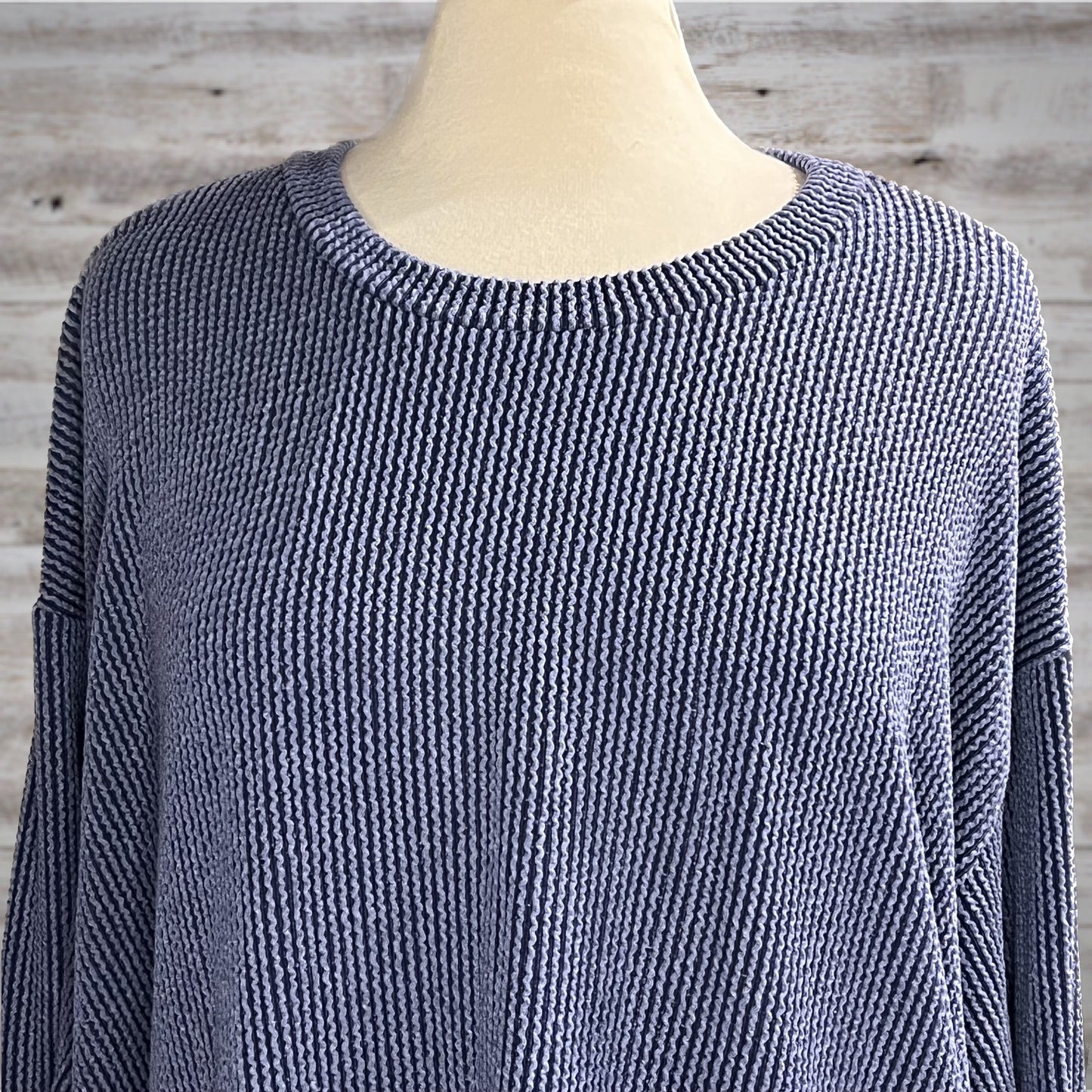 PLUS Oversized Navy Textured Long Sleeve Tee
