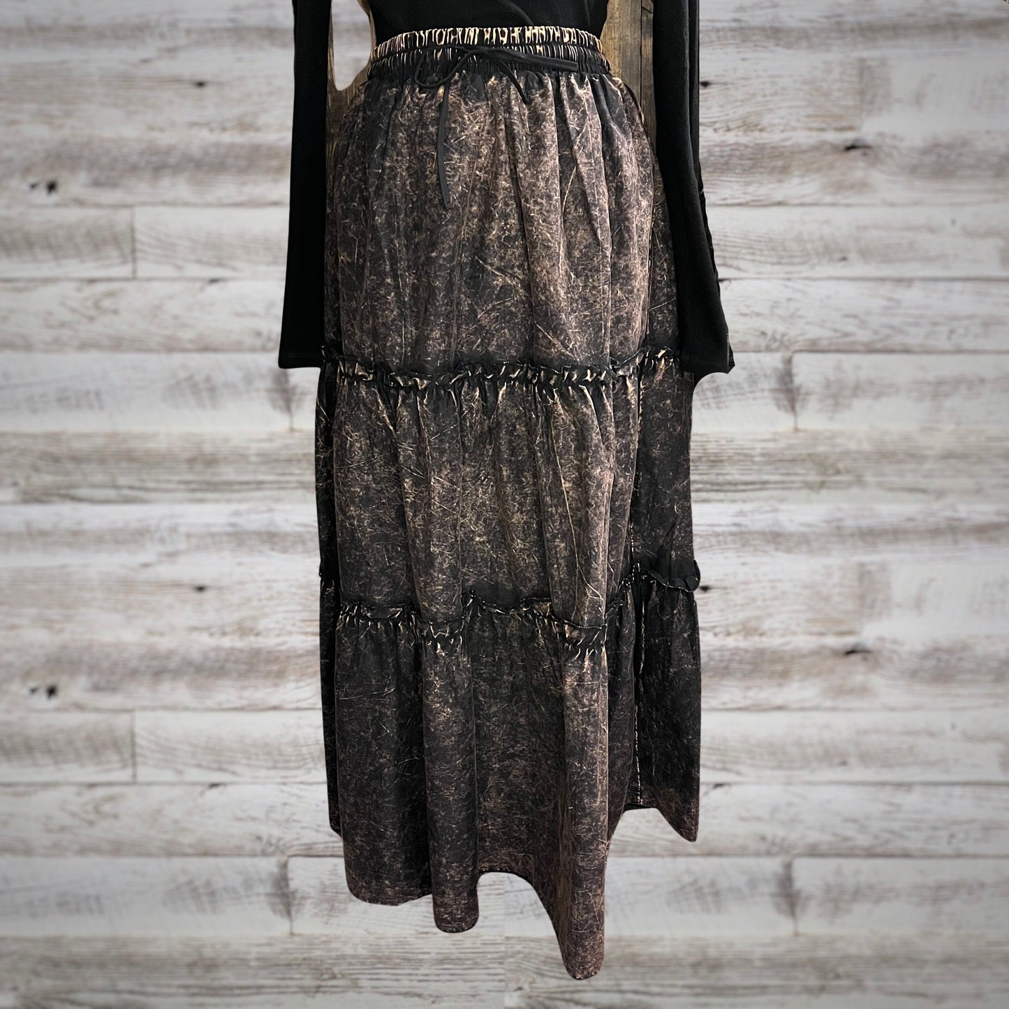 Free Spirit Acid Wash Tiered Peasant Maxi Skirt