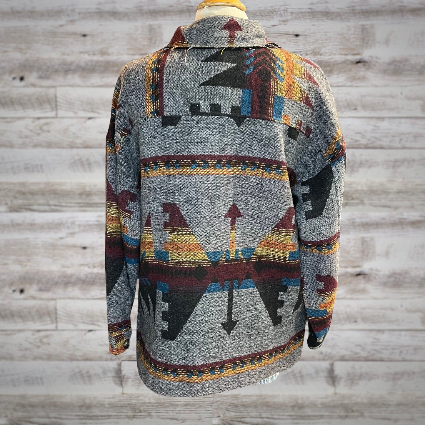Southwestern Print Fleece Blanket Shacket in Charcoal/Multi