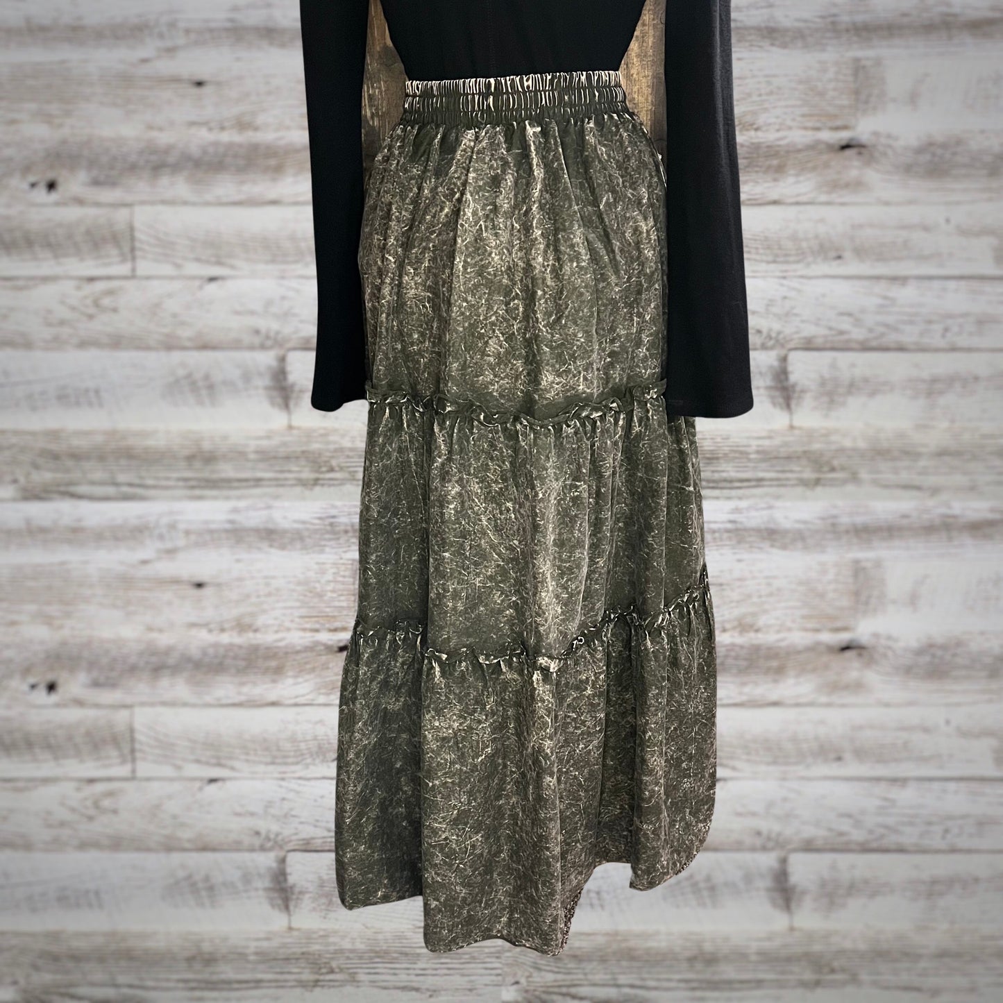 Free Spirit Acid Wash Tiered Peasant Maxi Skirt