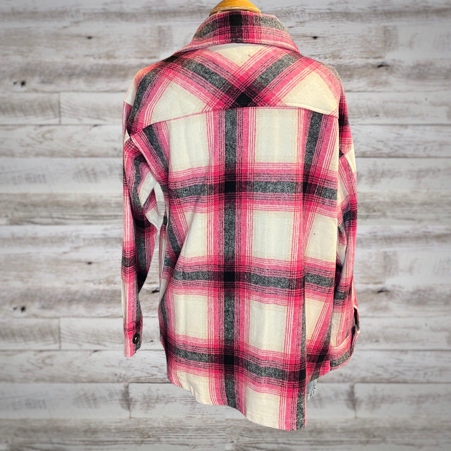Super Plush Flannel Plaid Button Down Shacket in Pink