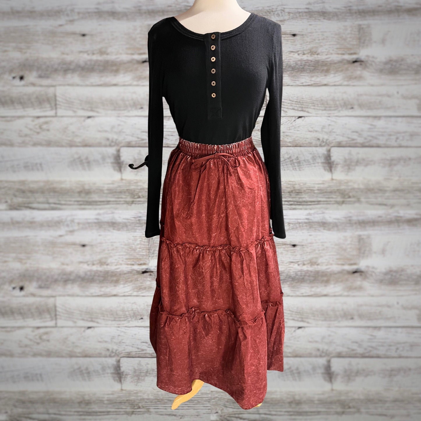 Free Spirit Acid Wash Tiered Peasant Maxi Skirt