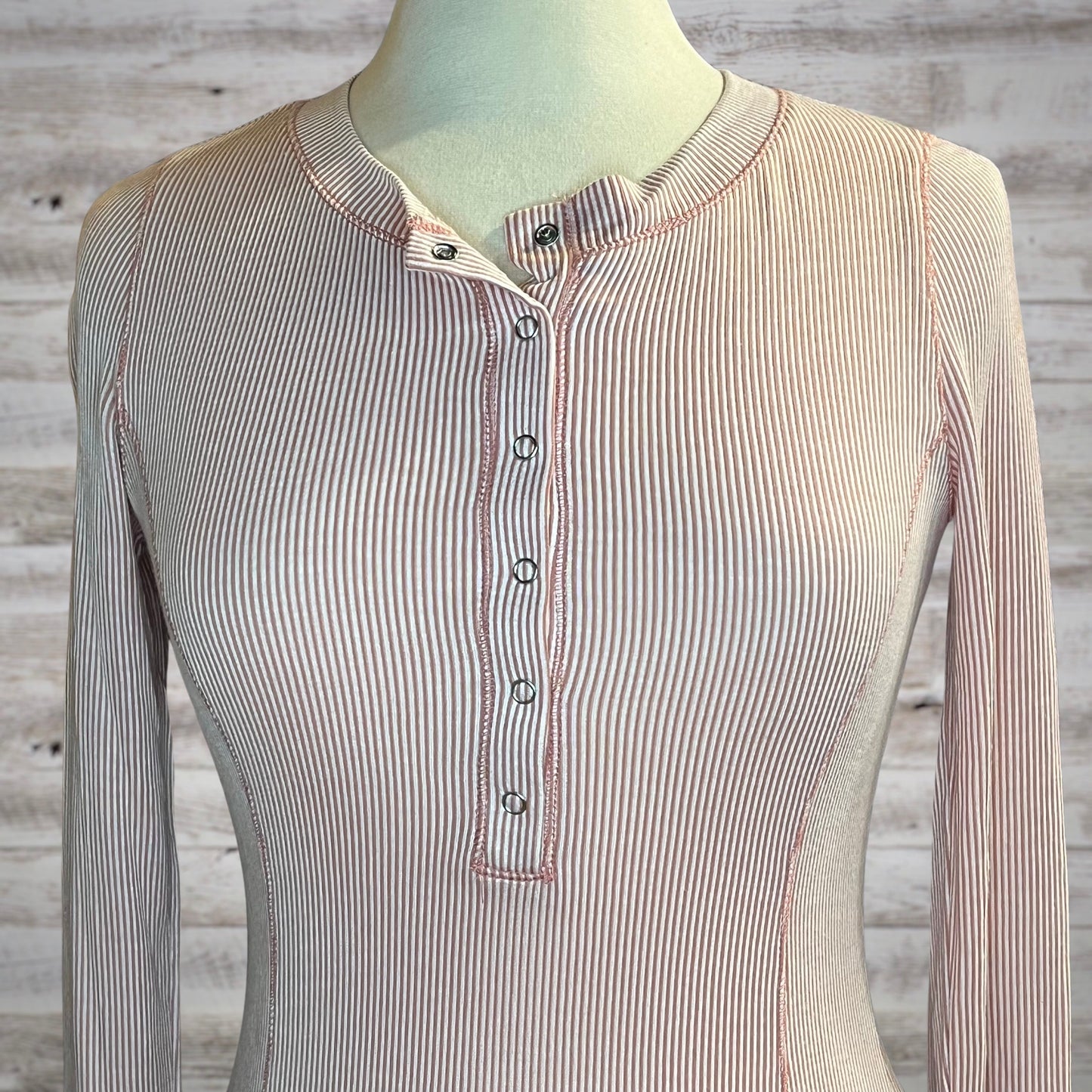 Dusty Rose Seersucker Stripe Henley Tee