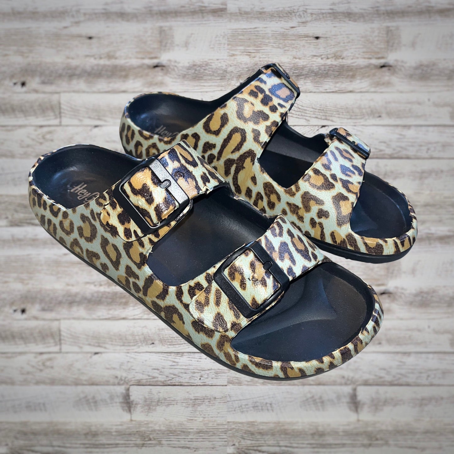 Hey Girl Leopard Print Slip On Rubber Slide Sandals
