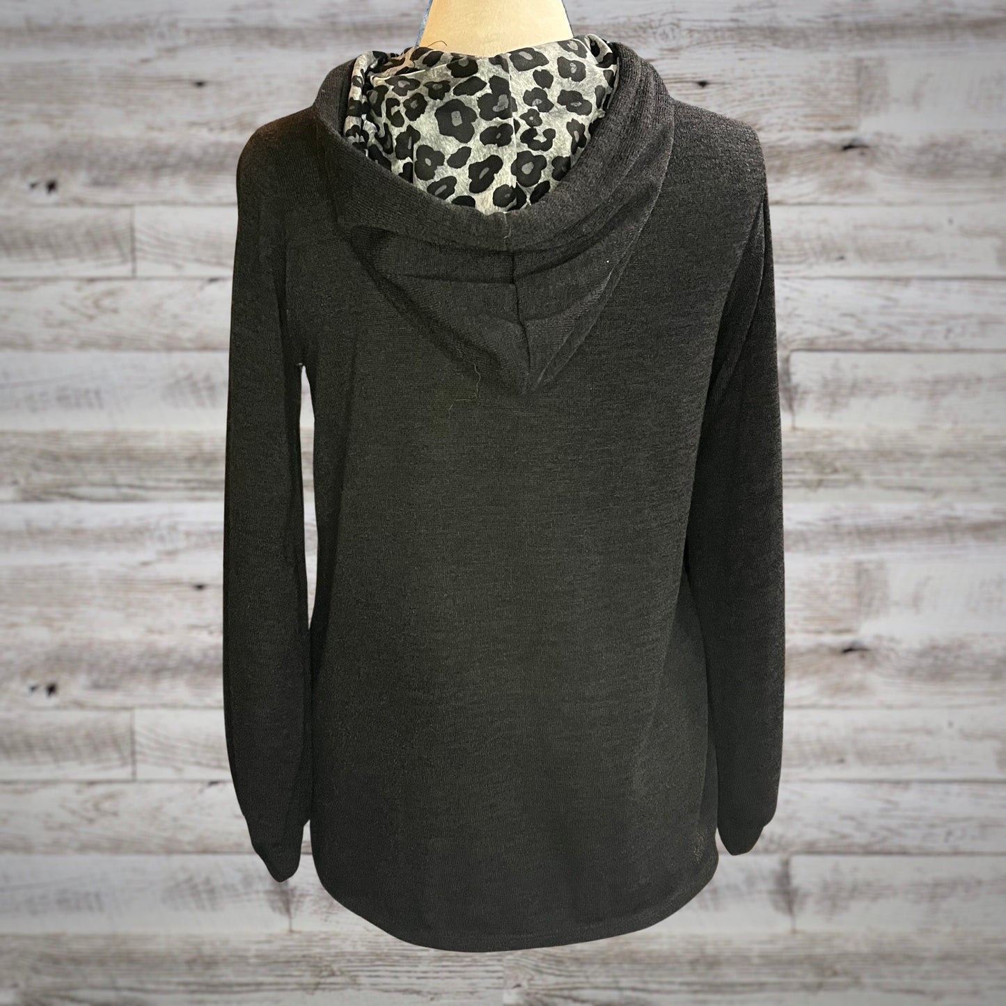 Terry Cloth Hoodie with Leopard Print Stripe