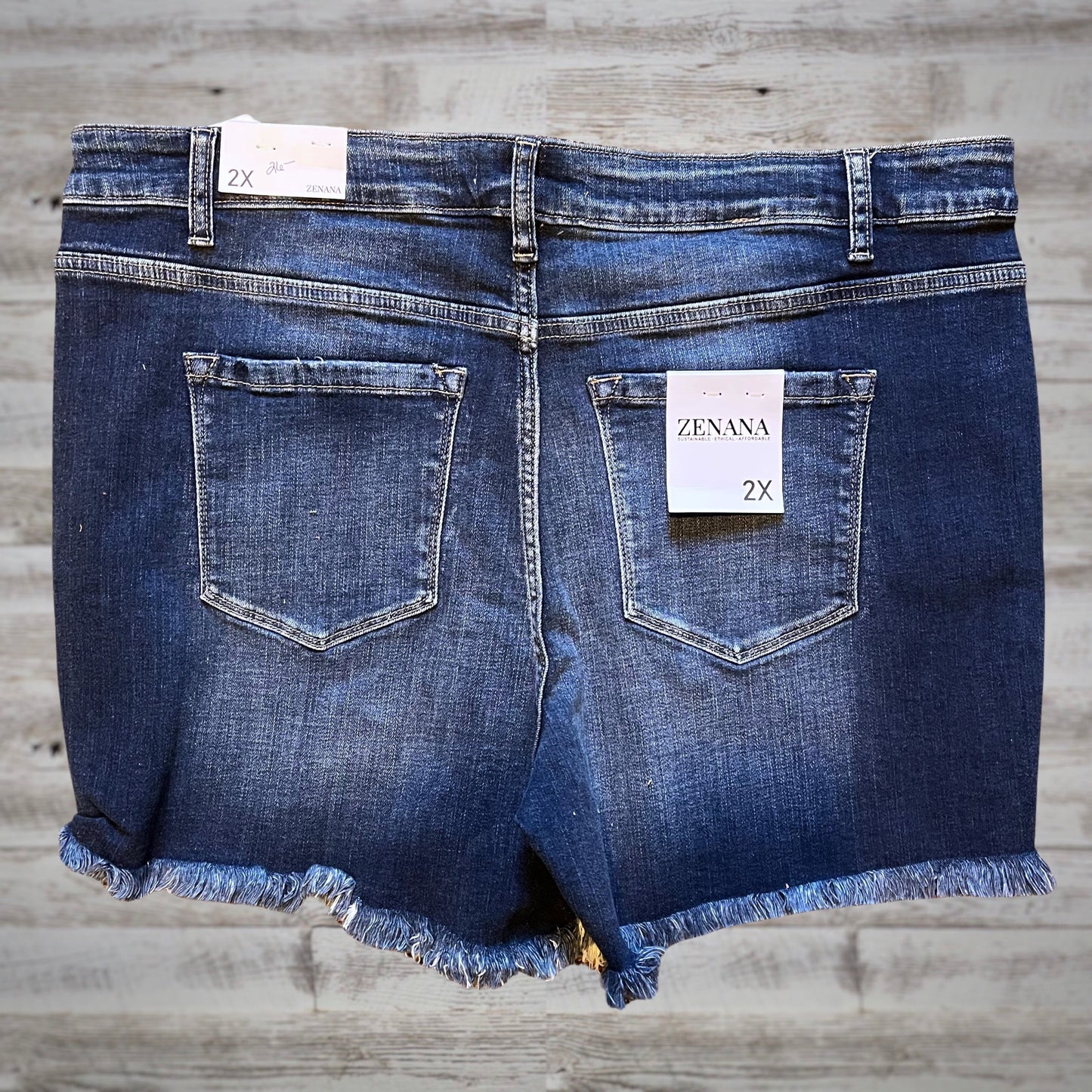 PLUS Raw Hem High Rise Dark Wash Jean Shorts