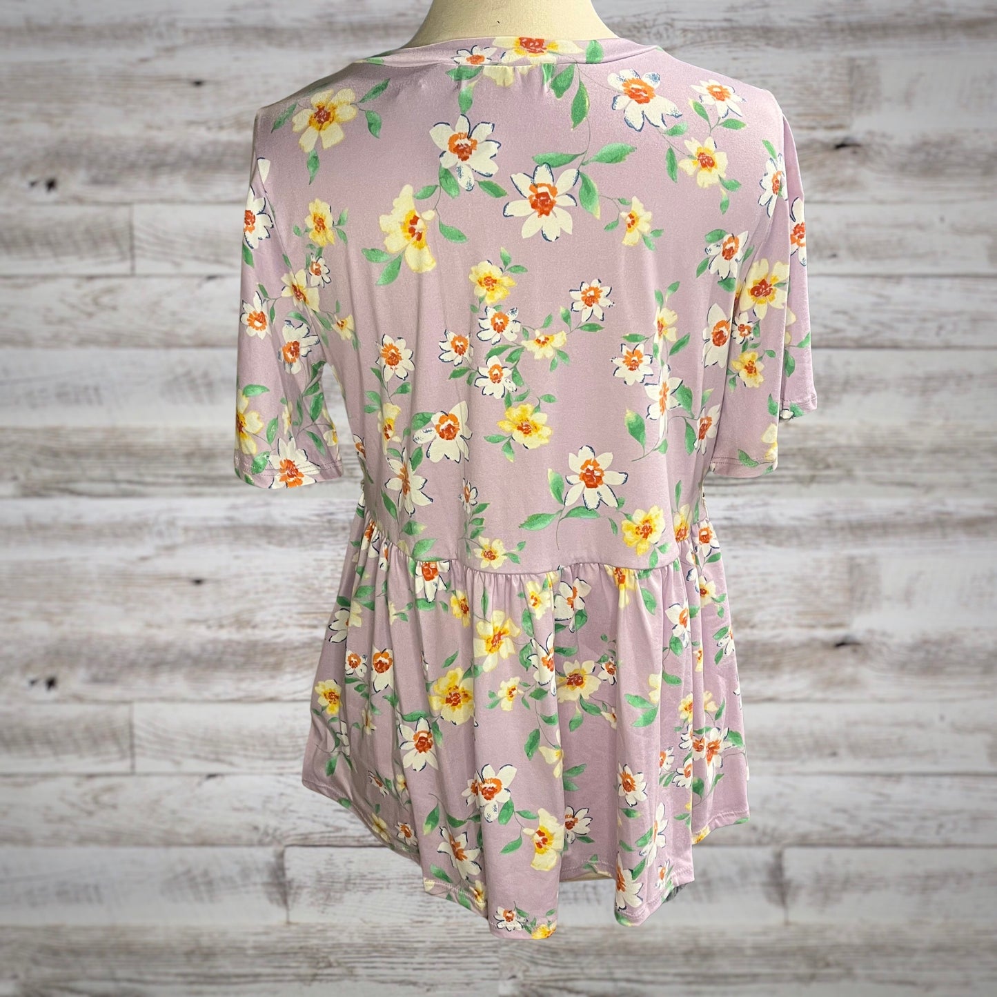 Floral Peplum Waist Jersey Babydoll Top in Lilac