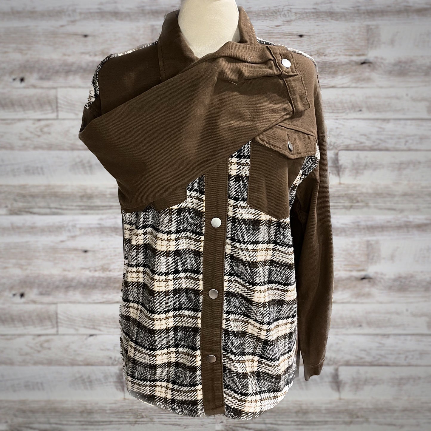 So Retro Plaid Twill Button Down Jacket