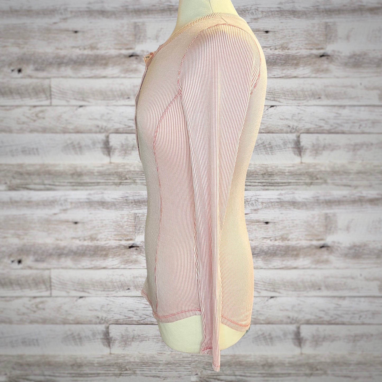 Dusty Rose Seersucker Stripe Henley Tee