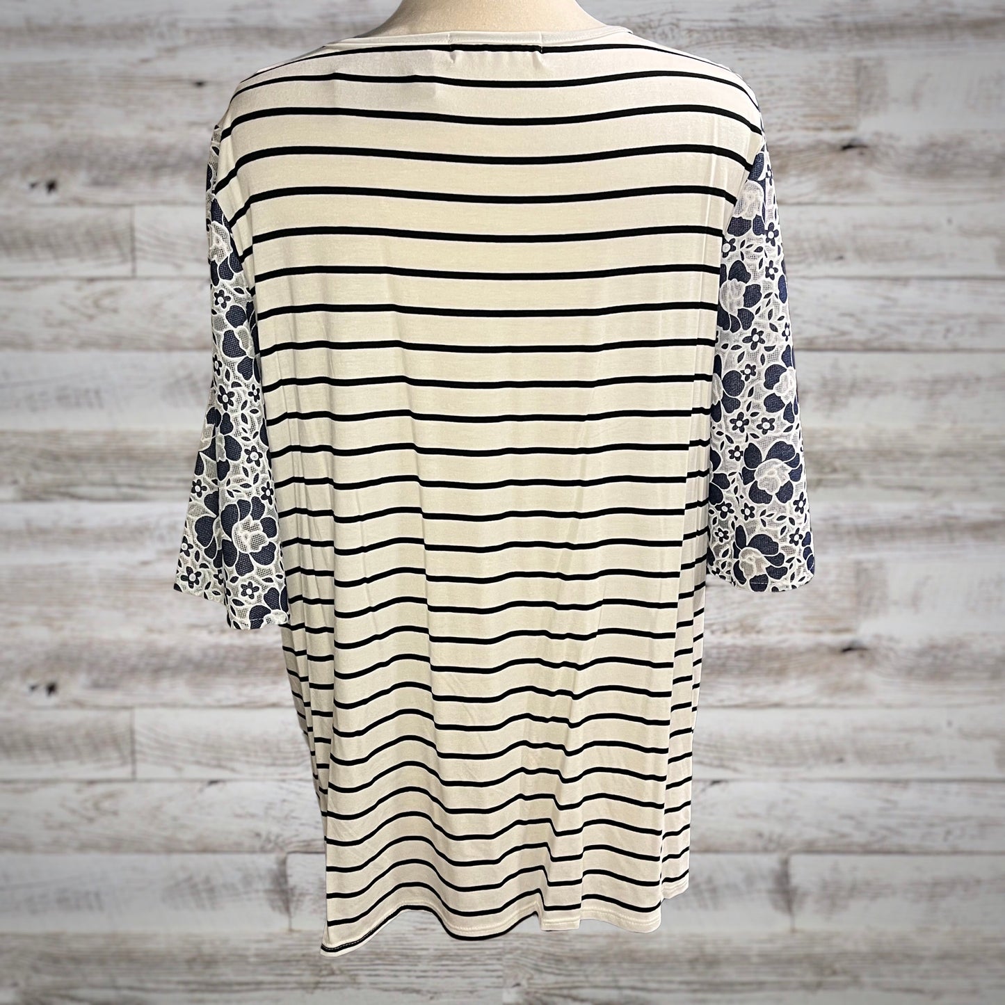 PLUS Striped Tee with Lace Flutter Sleeves