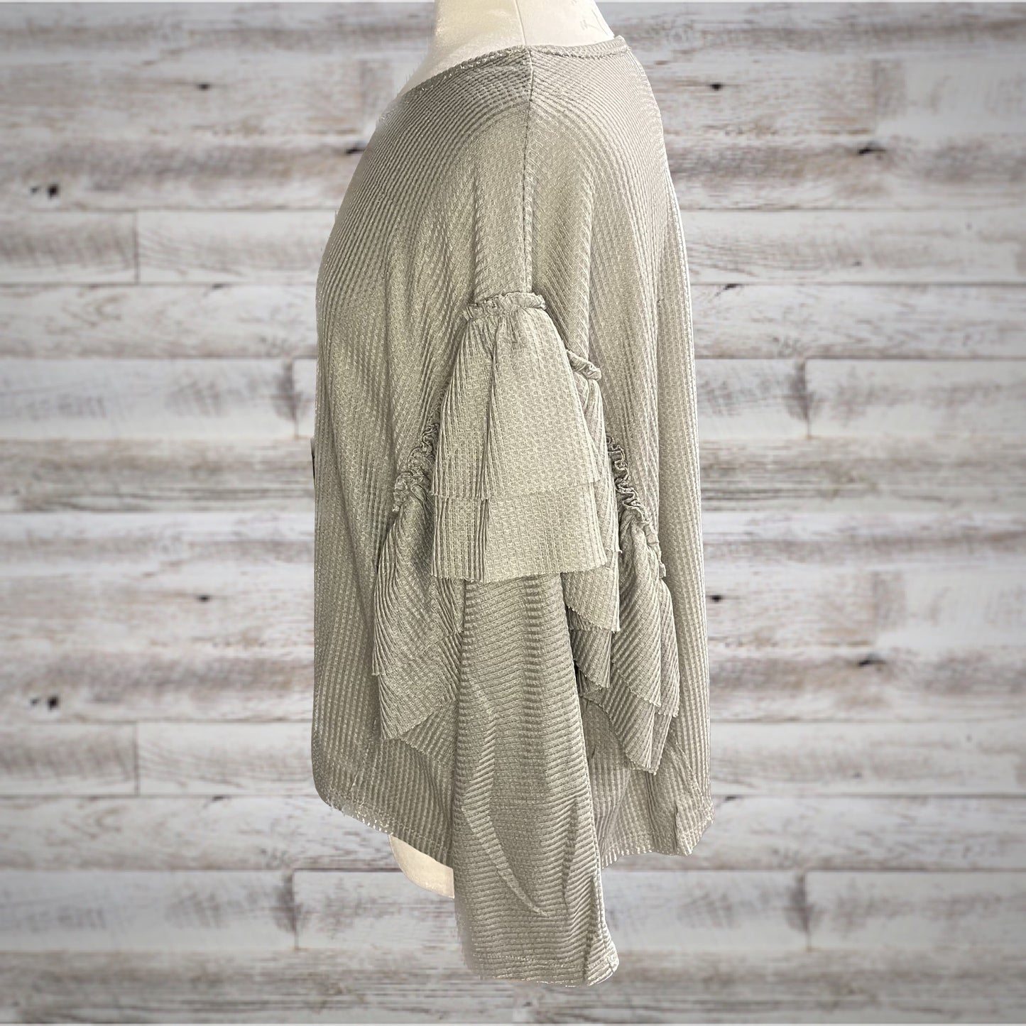 Ruffled Waffle Knit Long Sleeve Top in Sage