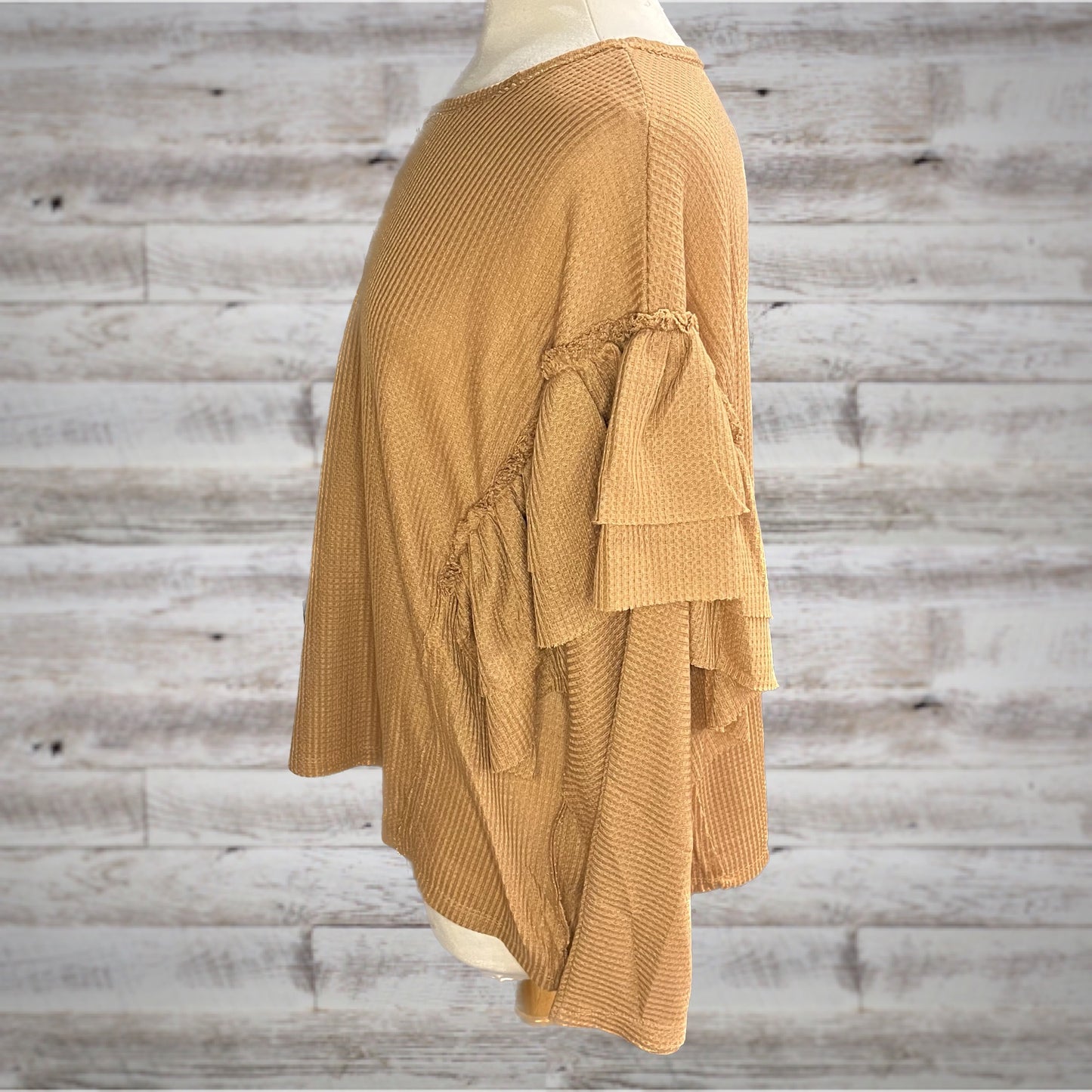 Ruffled Waffle Knit Long Sleeve Top in Pumpkin Spice
