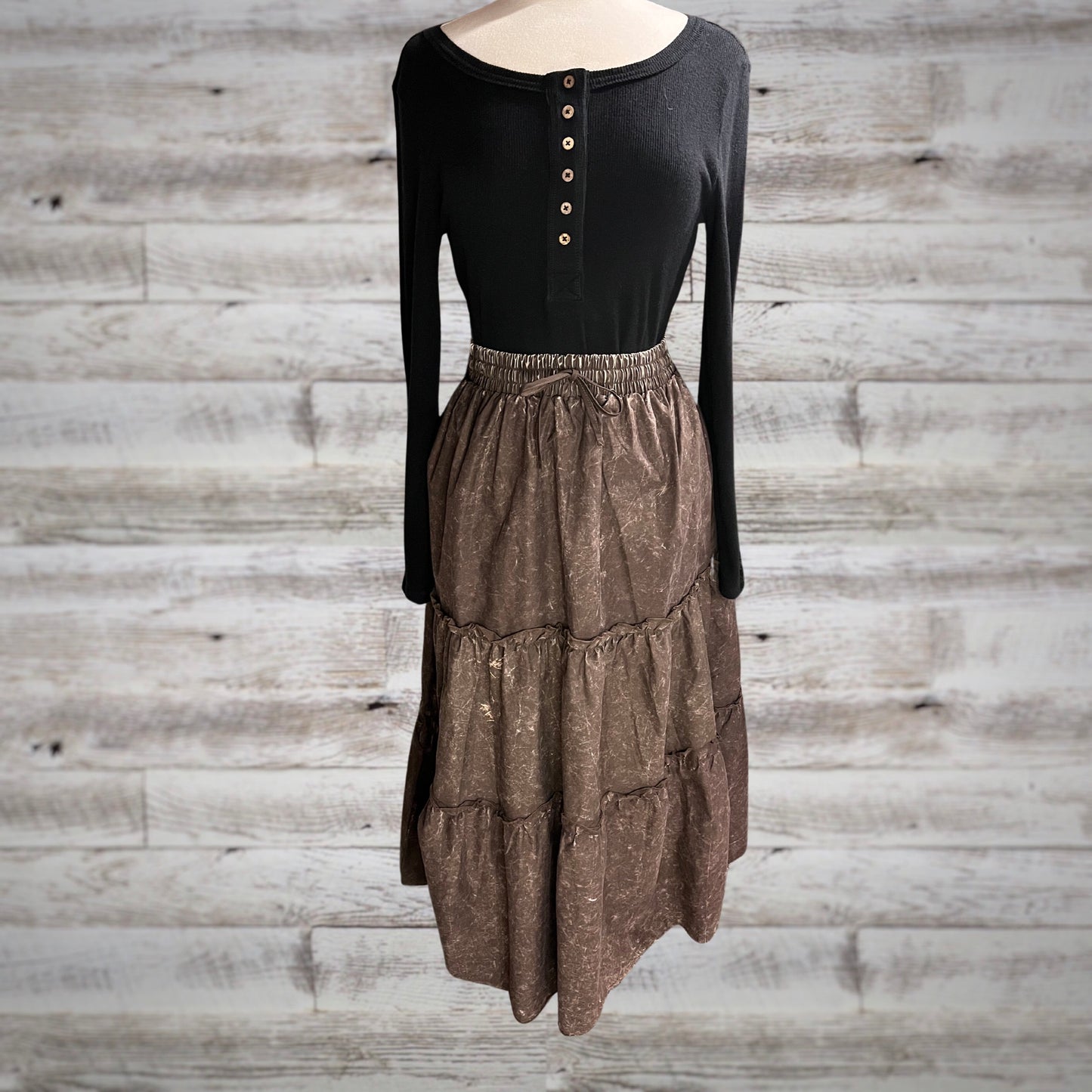 Free Spirit Acid Wash Tiered Peasant Maxi Skirt