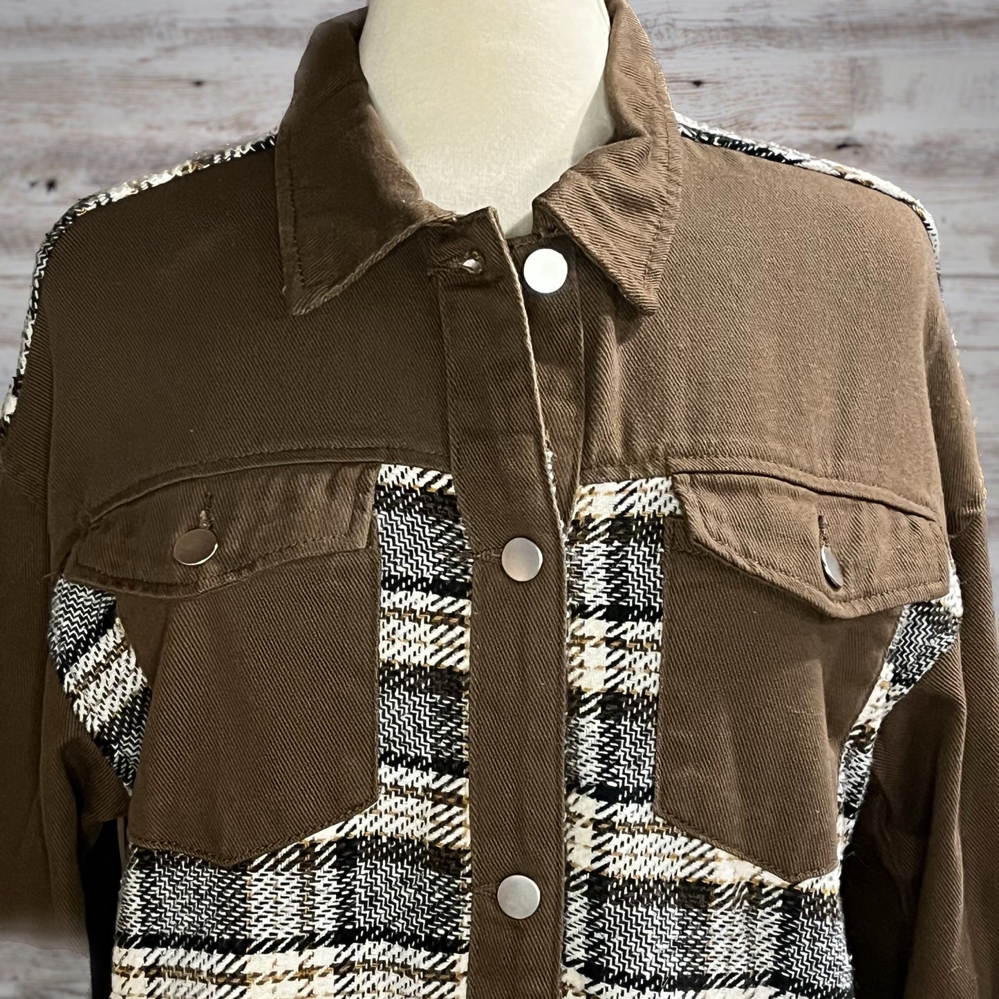 So Retro Plaid Twill Button Down Jacket