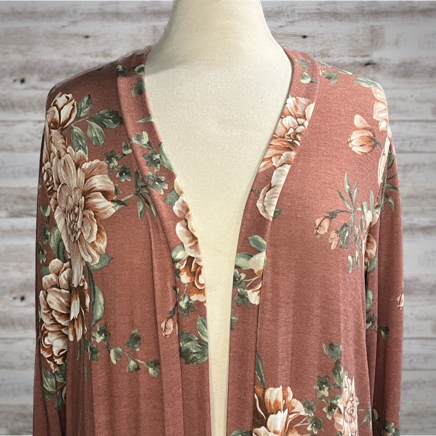 Blush Vintage Floral Duster Cardigan with Striped Cuffs