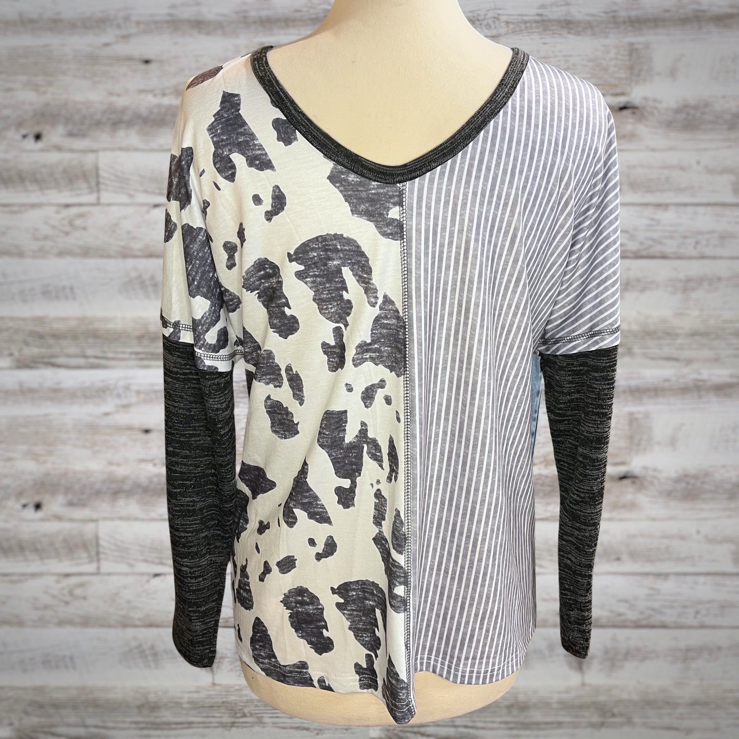Cows & Stripes Double V Long Sleeve Split Tee