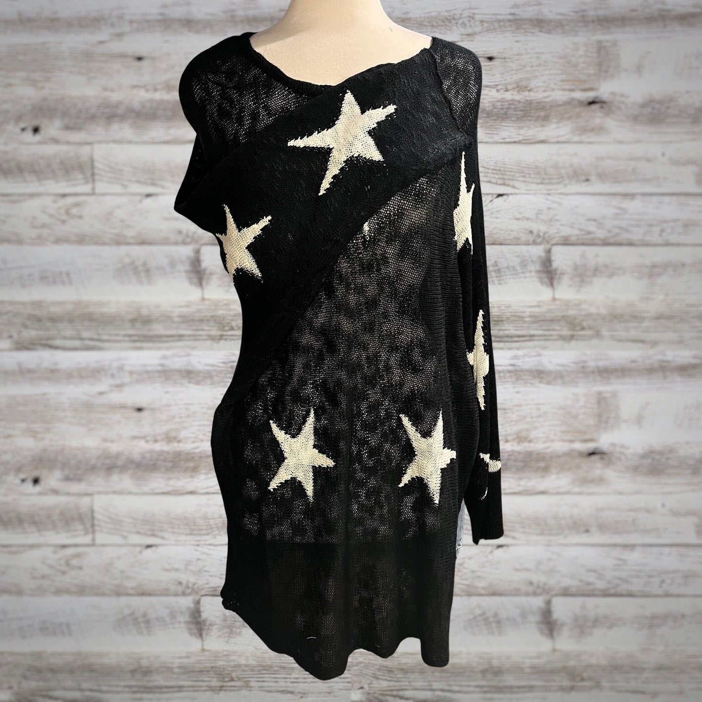 Slouchy Star Print Dolman Sleeve Knit Sweater