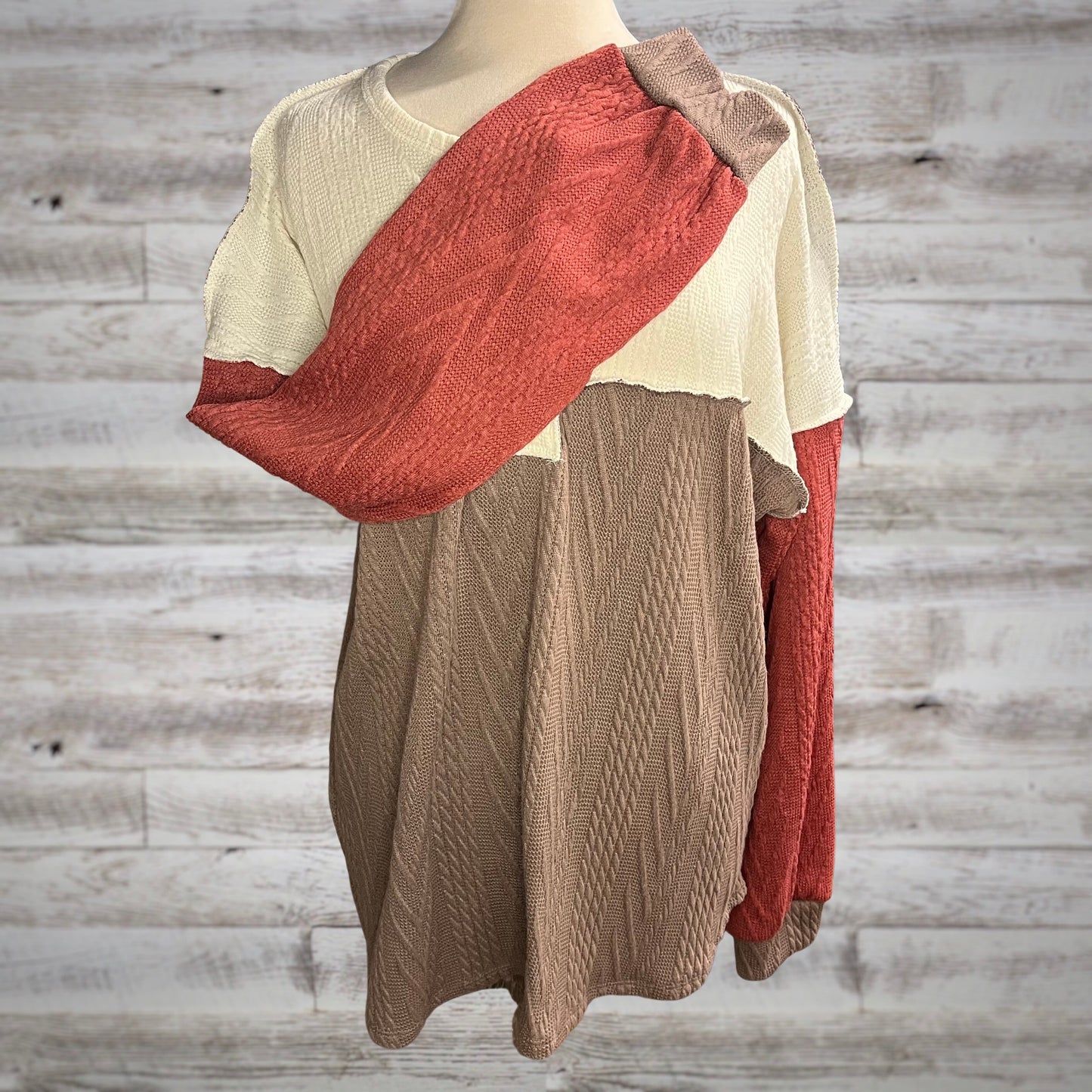 PLUS Cable Knit Henley Thermal in Rapsberry/Brown