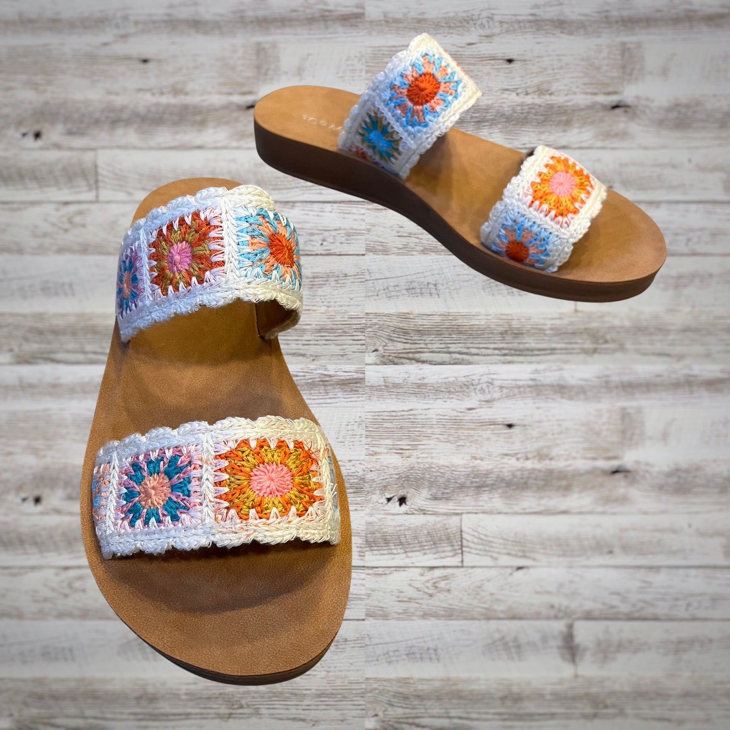 Top Moda Crochet Granny Square Slip On Slide Sandals