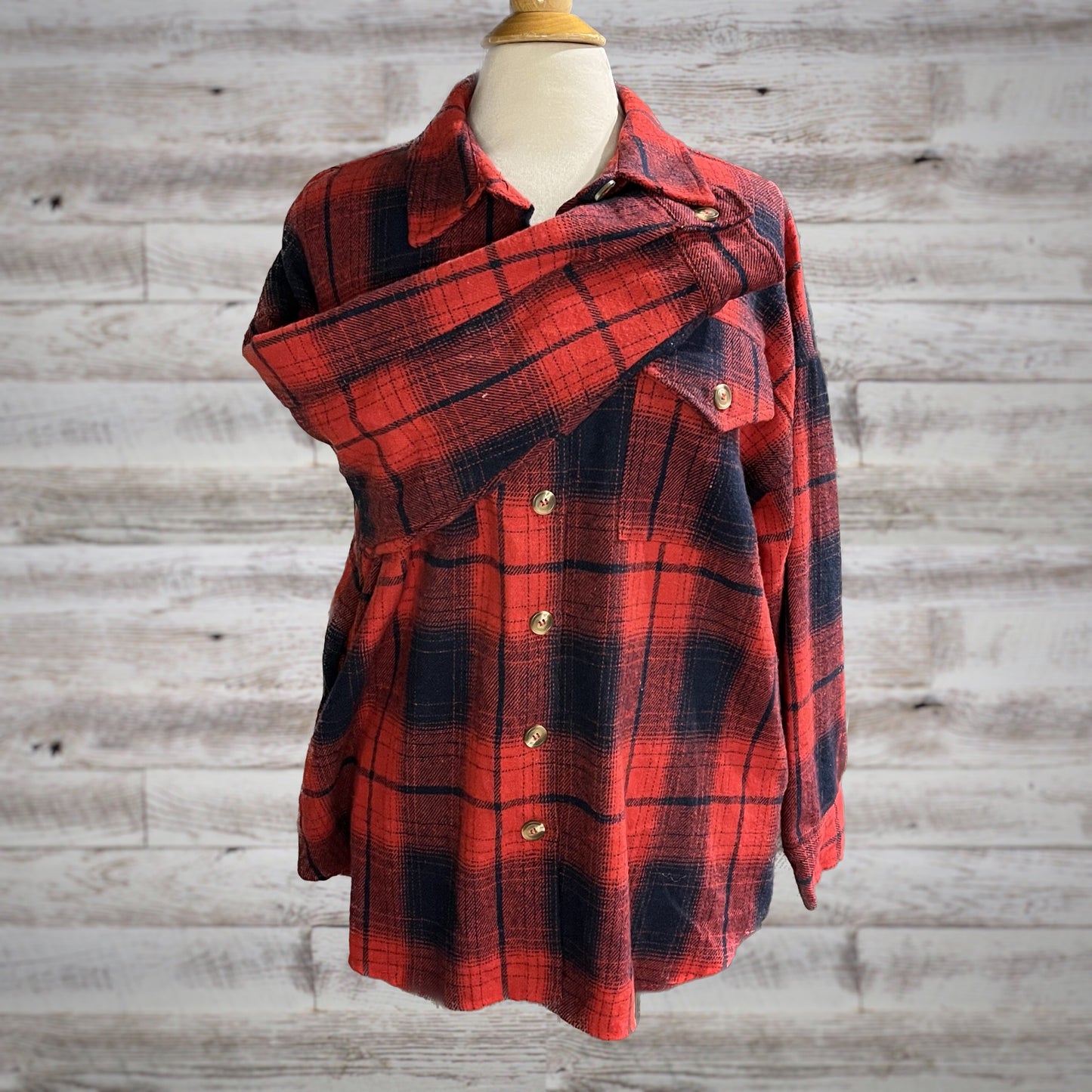 Heavyweight Plaid Lumberjack Flannel Shirt in Red/Navy