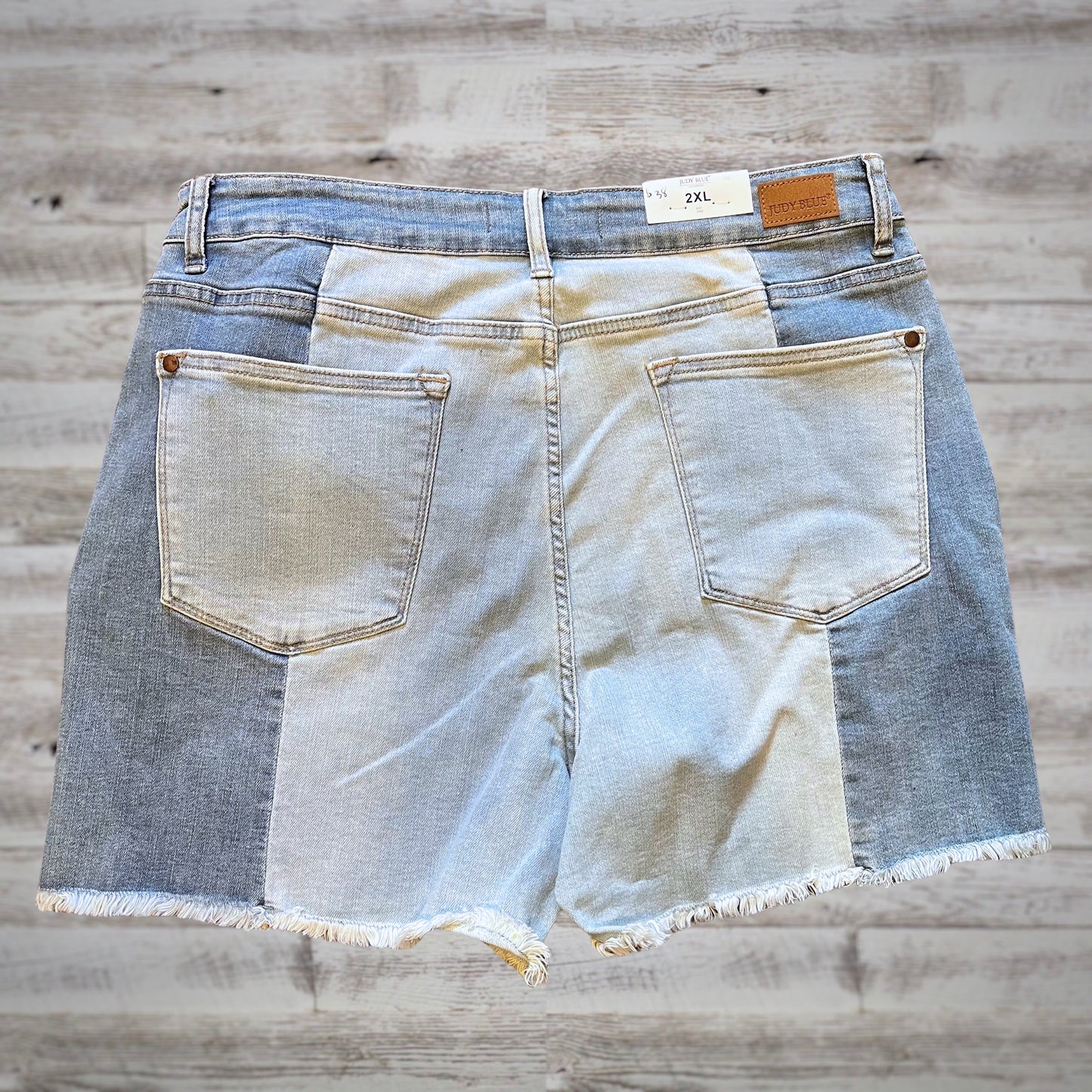 PLUS Judy Blue Split Two Tone Light Wash Cut-off Jean Shorts