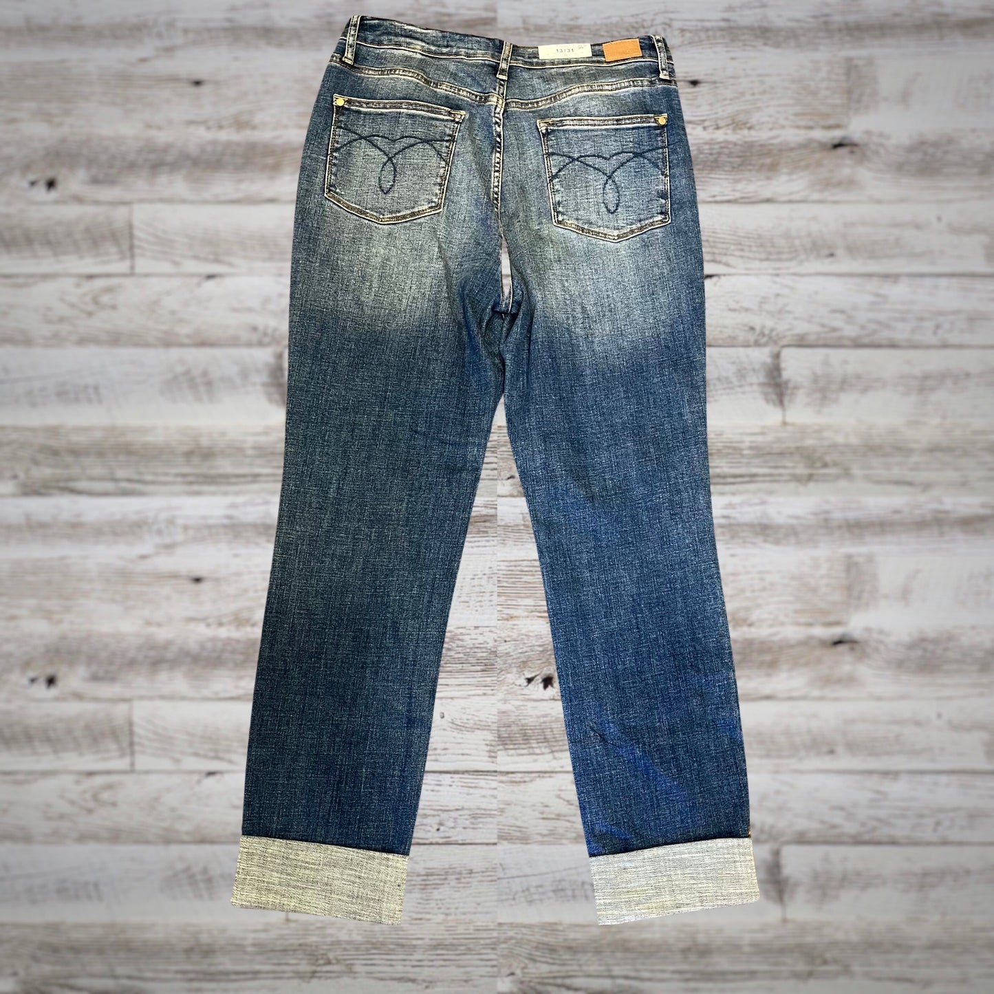 PLUS Judy Blue Splatter Boyfriend Fit High Rise Jeans in Medium Wash