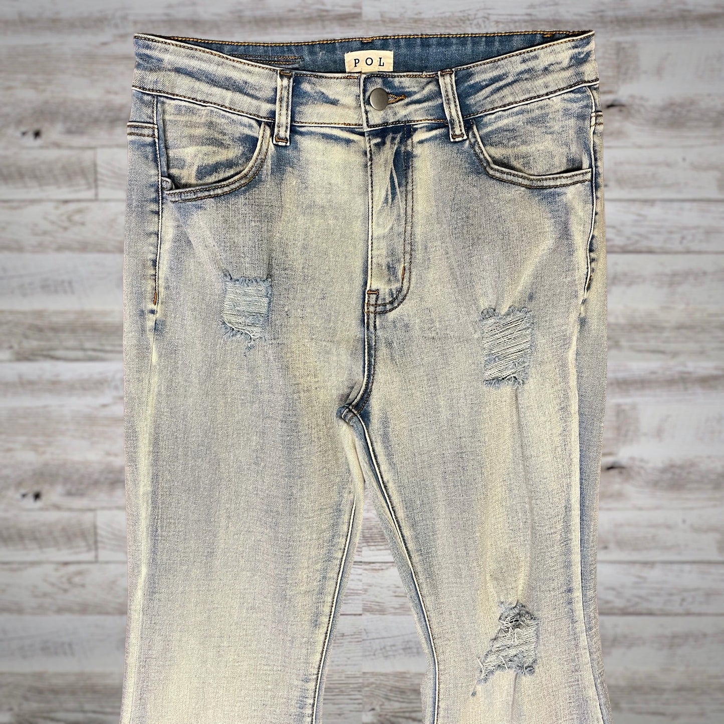 POL Bandana Patch Flare Leg Light Wash Jeans