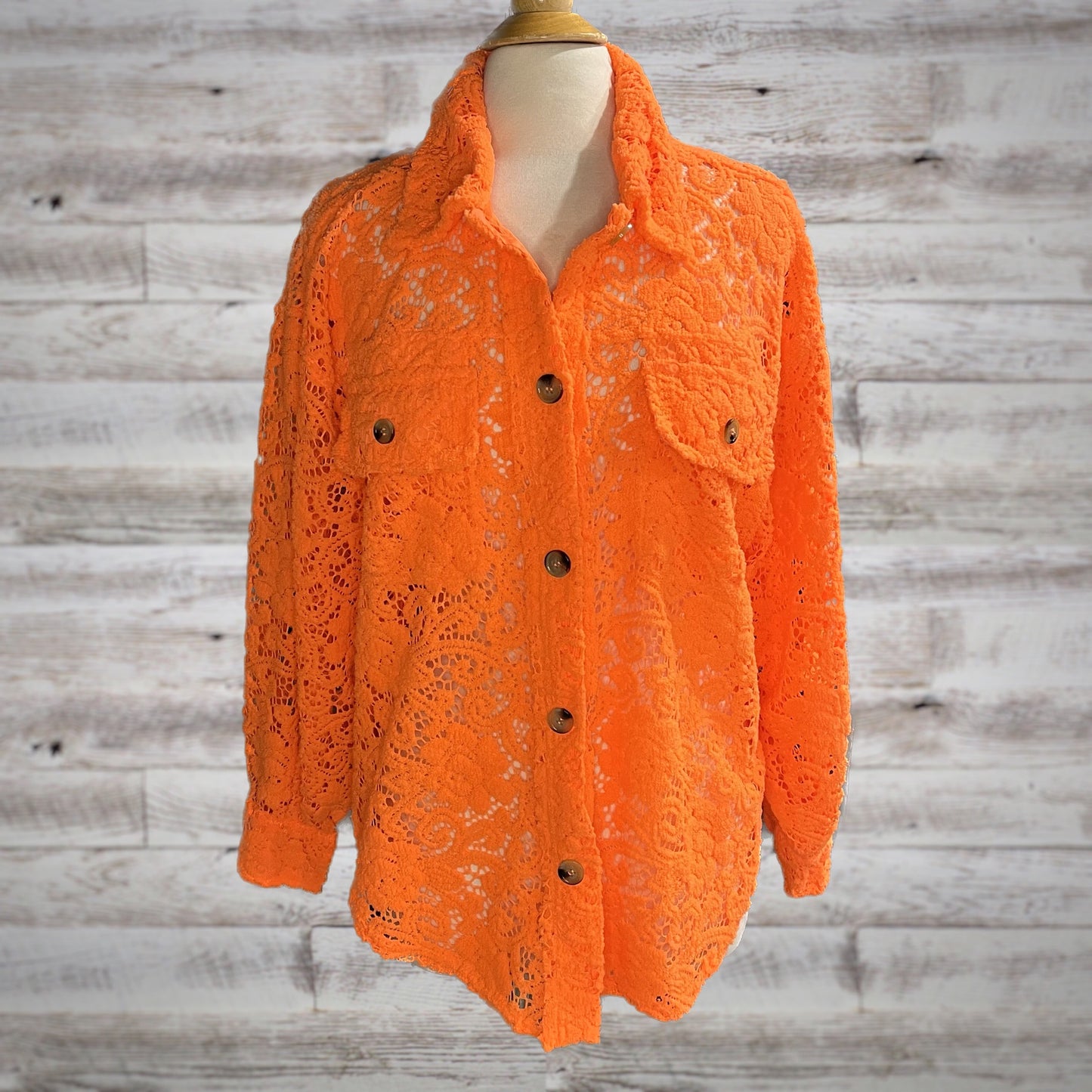 Spring Neon Sheer Floral Lace Shacket Top