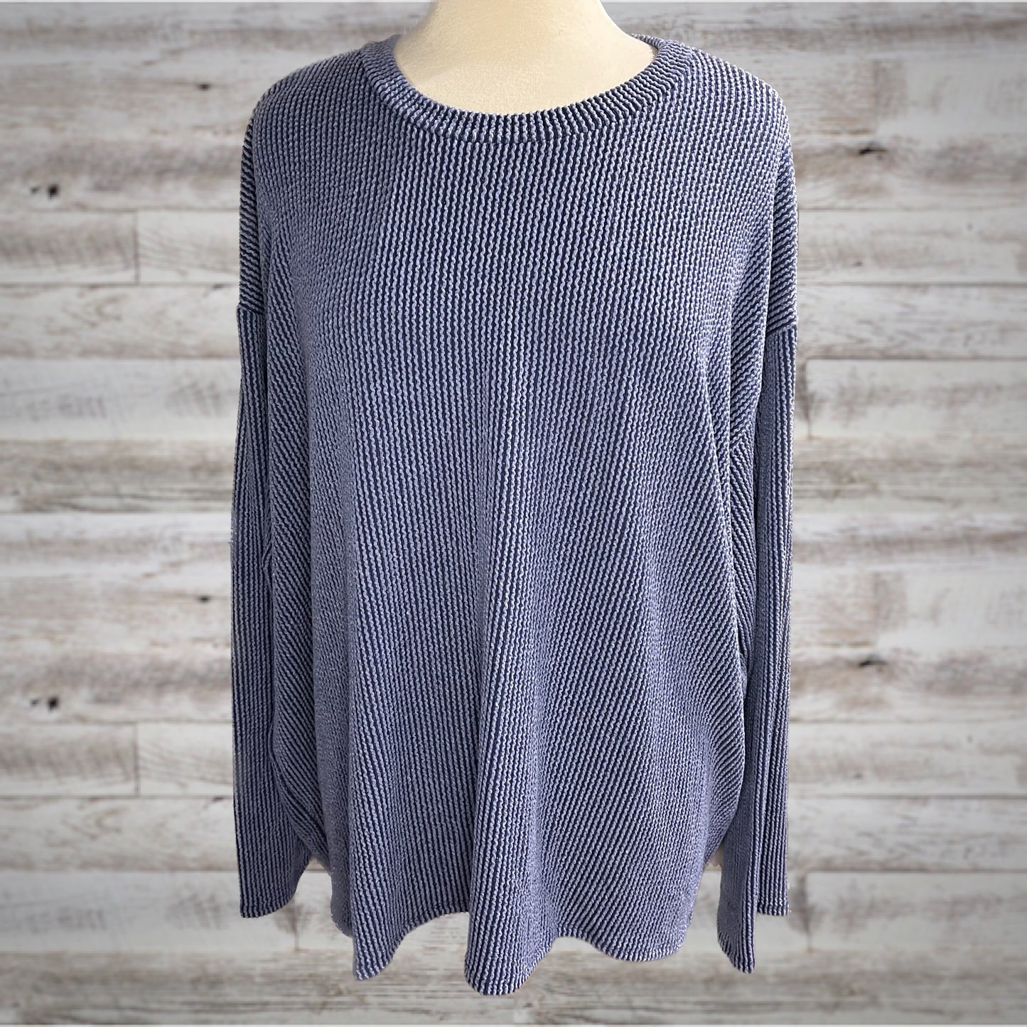 PLUS Oversized Navy Textured Long Sleeve Tee