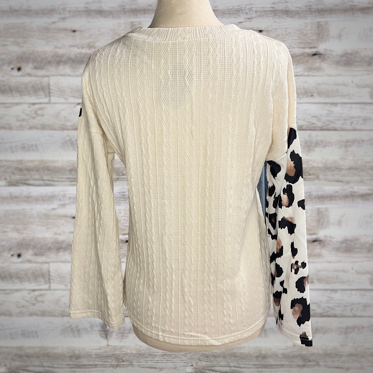 Wild Side Leopard and Cable Knit V Neck Sweater