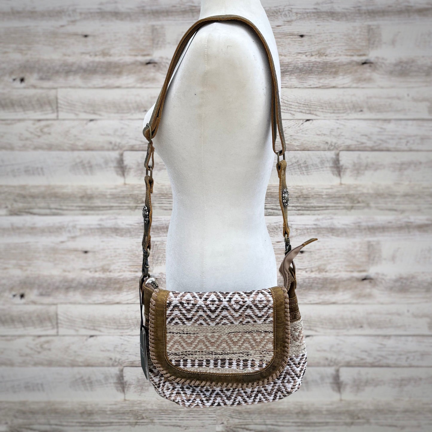 Myra Bag Rater Natural Woven and Leather Crossbody Bag