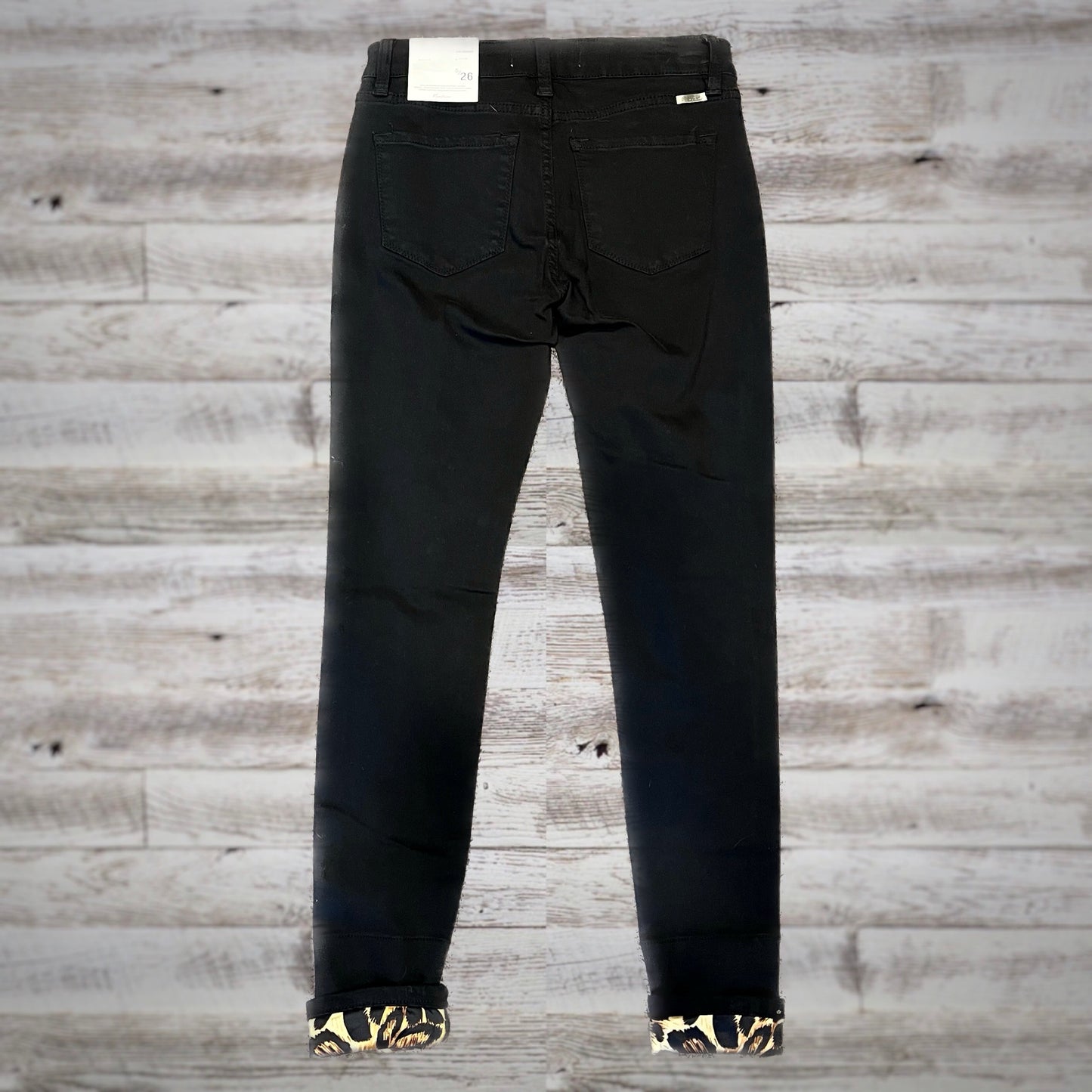 Kancan Leopard Patch Skinny Jeans in Black/Tan