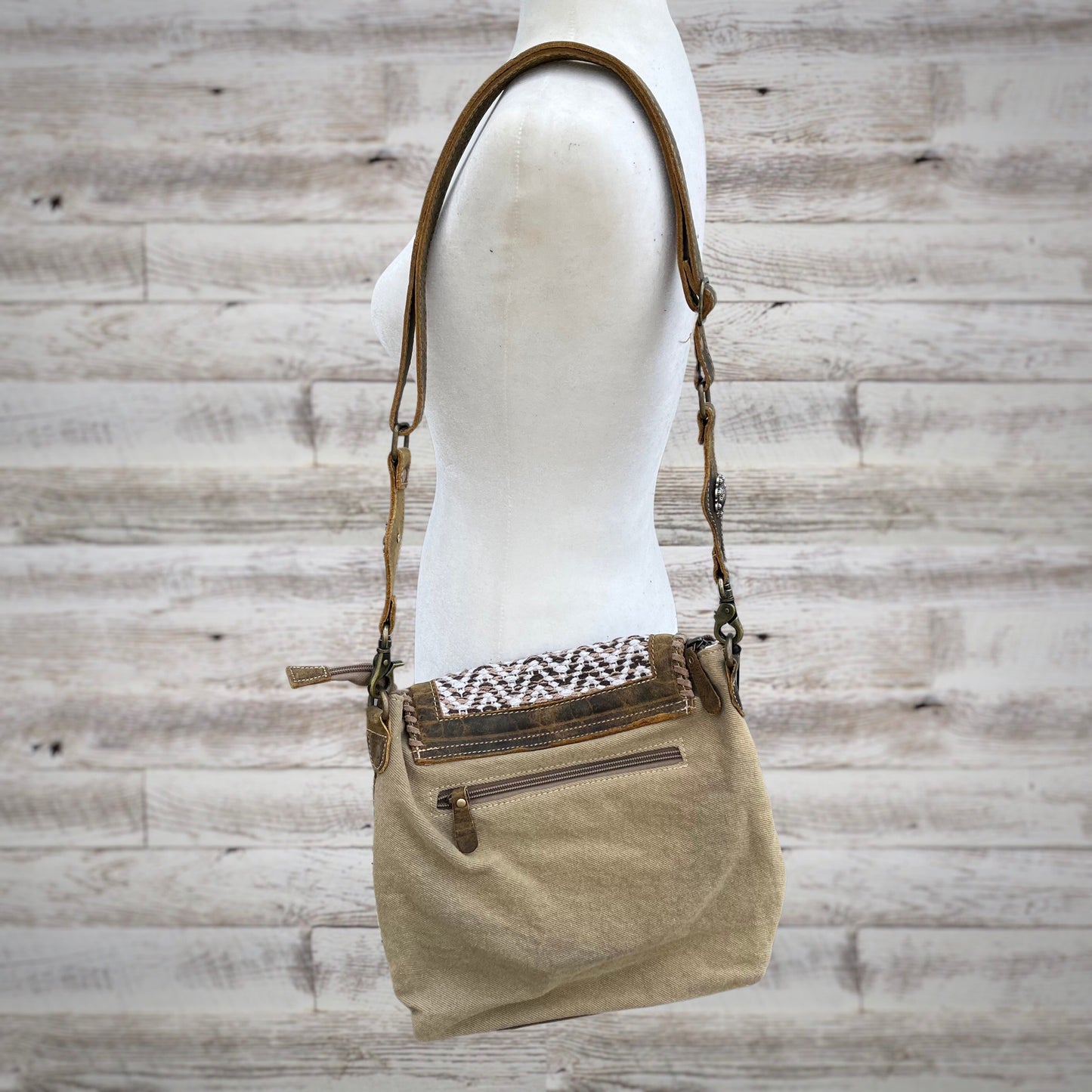 Myra Bag Rater Natural Woven and Leather Crossbody Bag